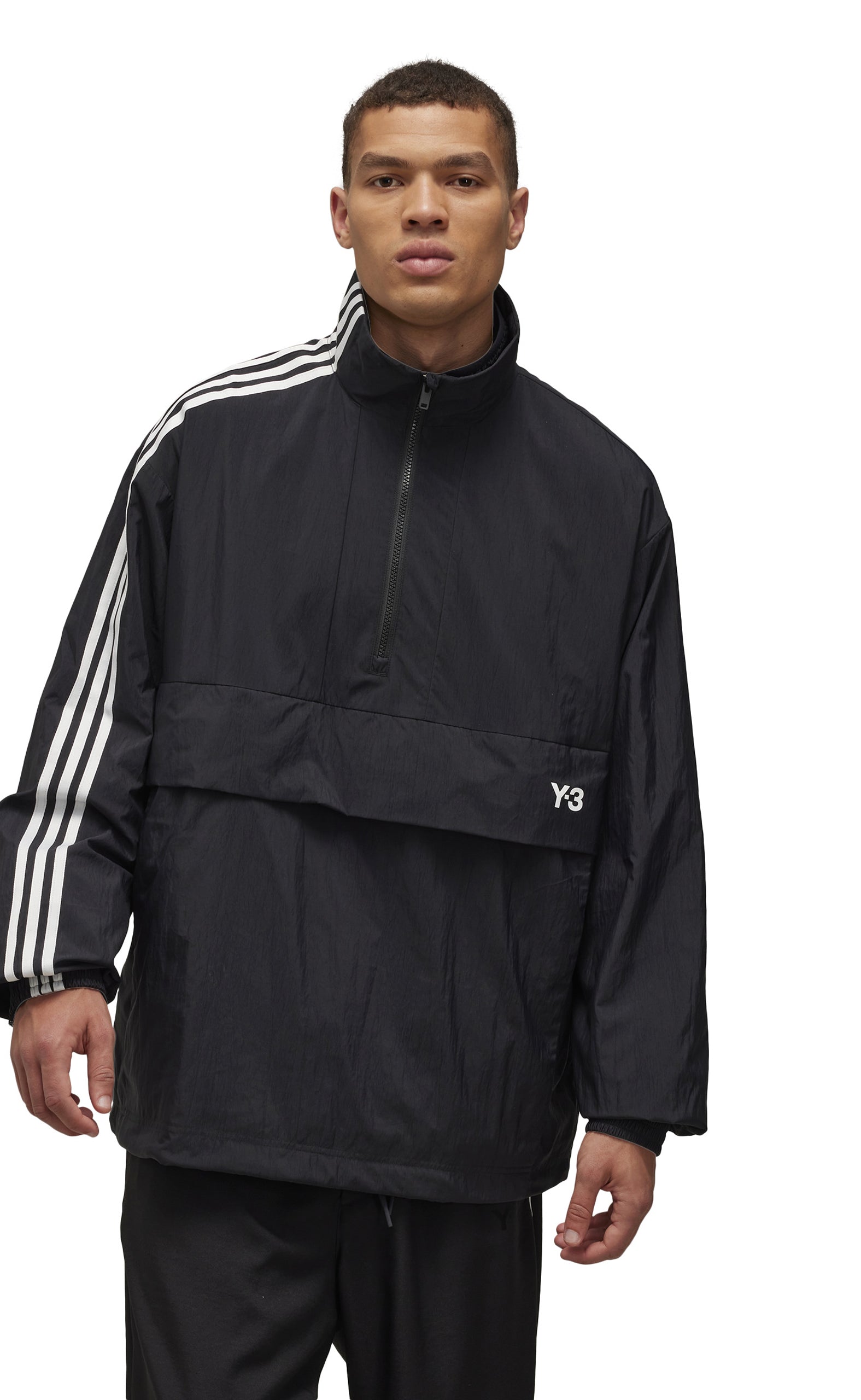 3-STRIPES NYLON SHELL HALF ZIP BLACK JACKET