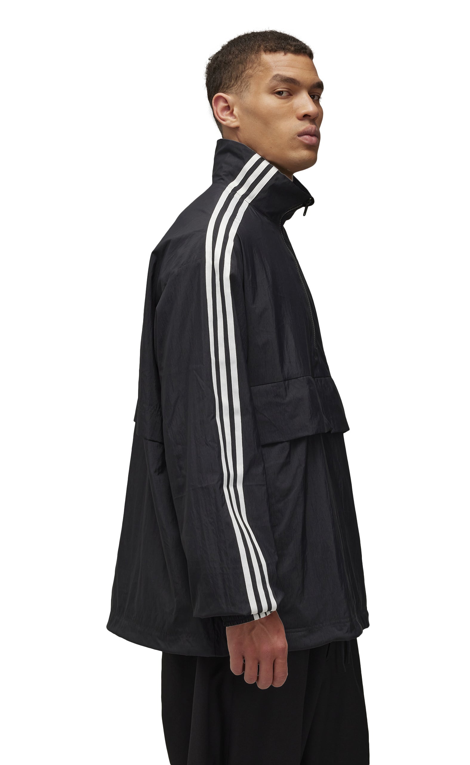 3-STRIPES NYLON SHELL HALF ZIP BLACK JACKET