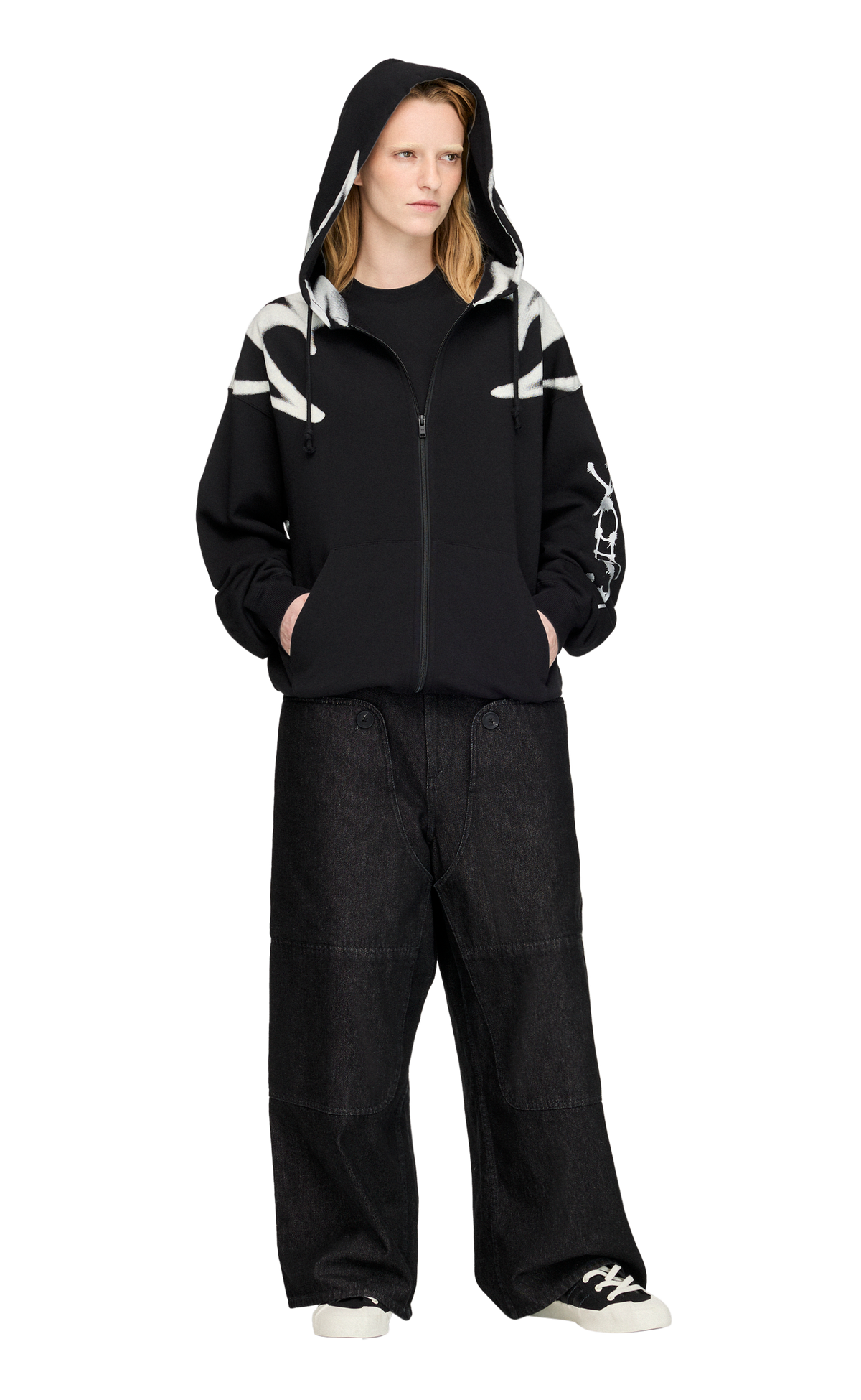 Y-3 CHITO GRAPHIC FRENCH TERRY ZIP BLACK HOODIE