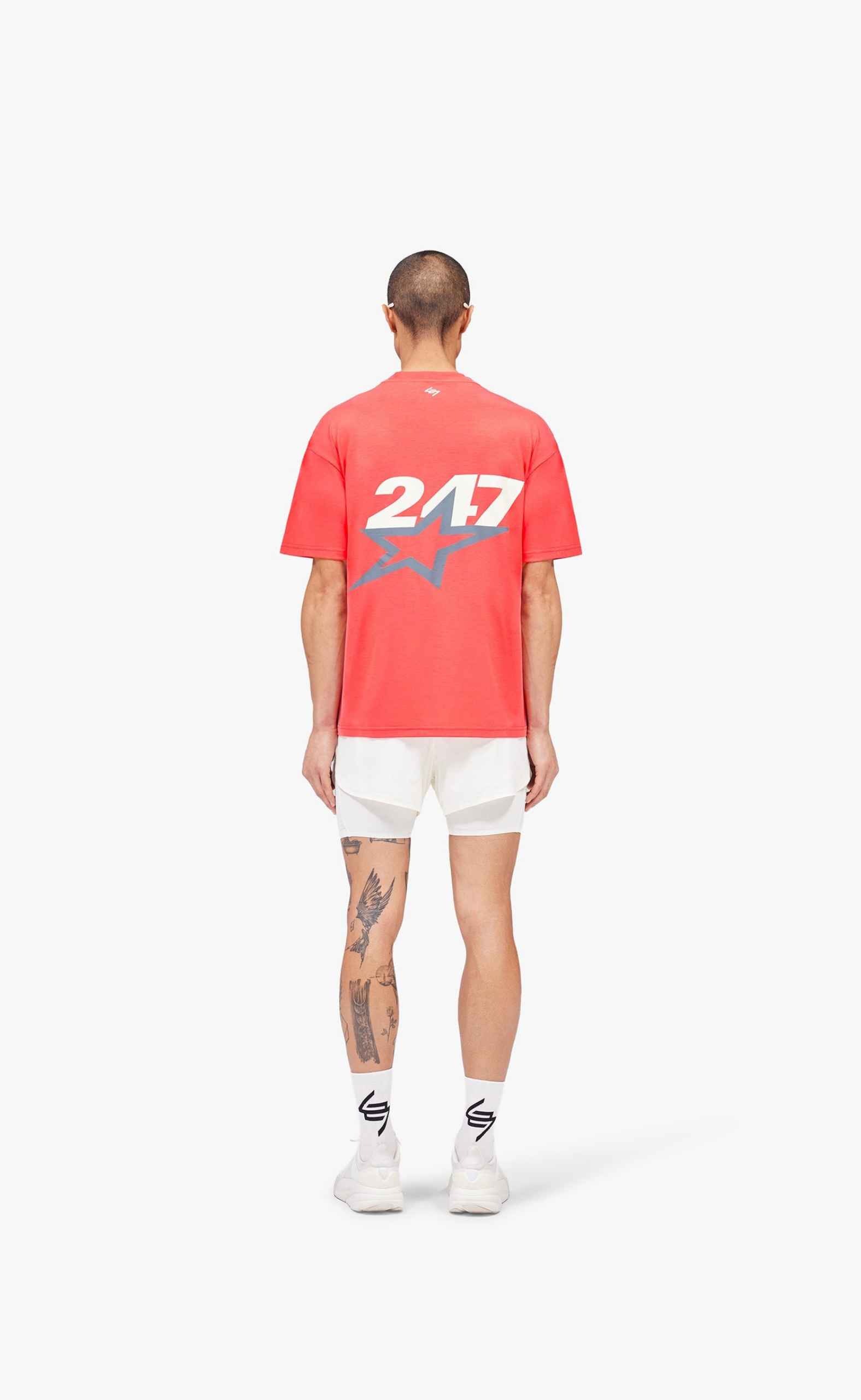 TEAM 247 STAR PRINT OVERSIZED RACING RED T-SHIRT