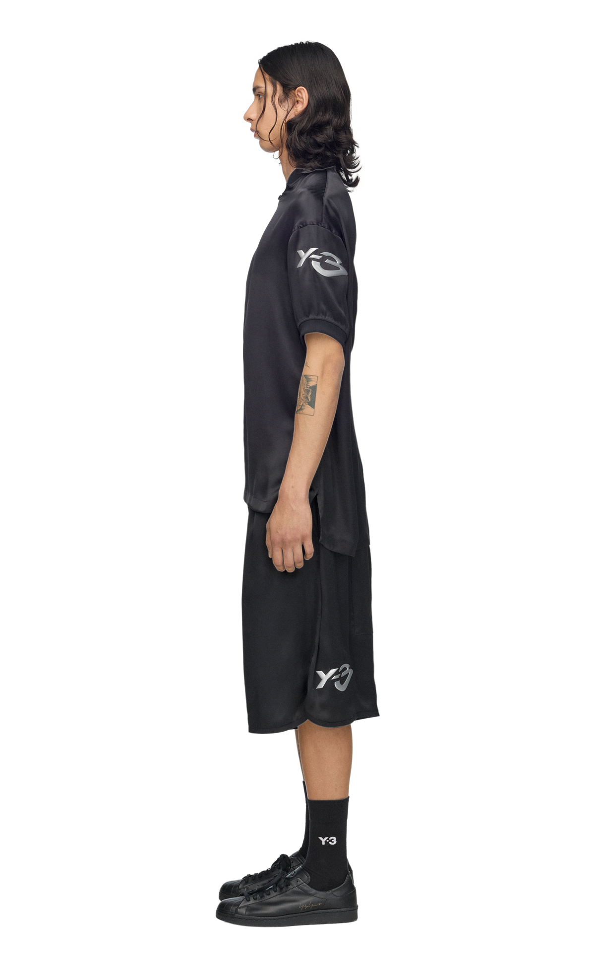 Y-3 LIQUID LOGO SATIN JERSEY BLACK T-SHIRT