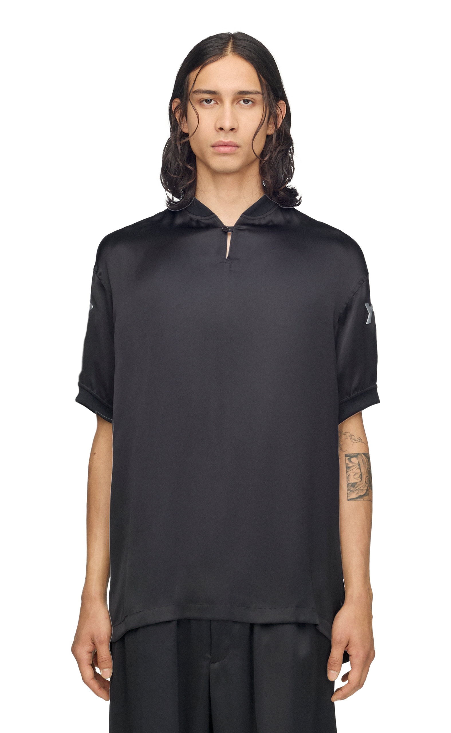 Y-3 LIQUID LOGO SATIN JERSEY BLACK T-SHIRT