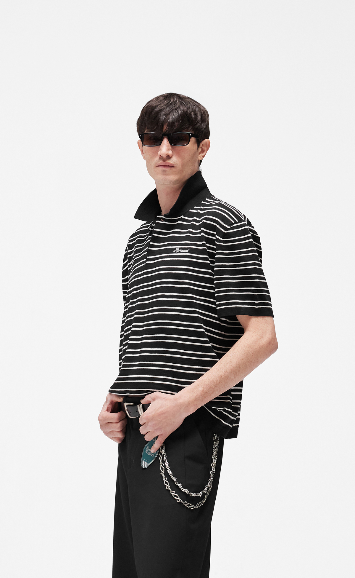 CALIFORNIA STRIPED POLO JET BLACK T-SHIRT
