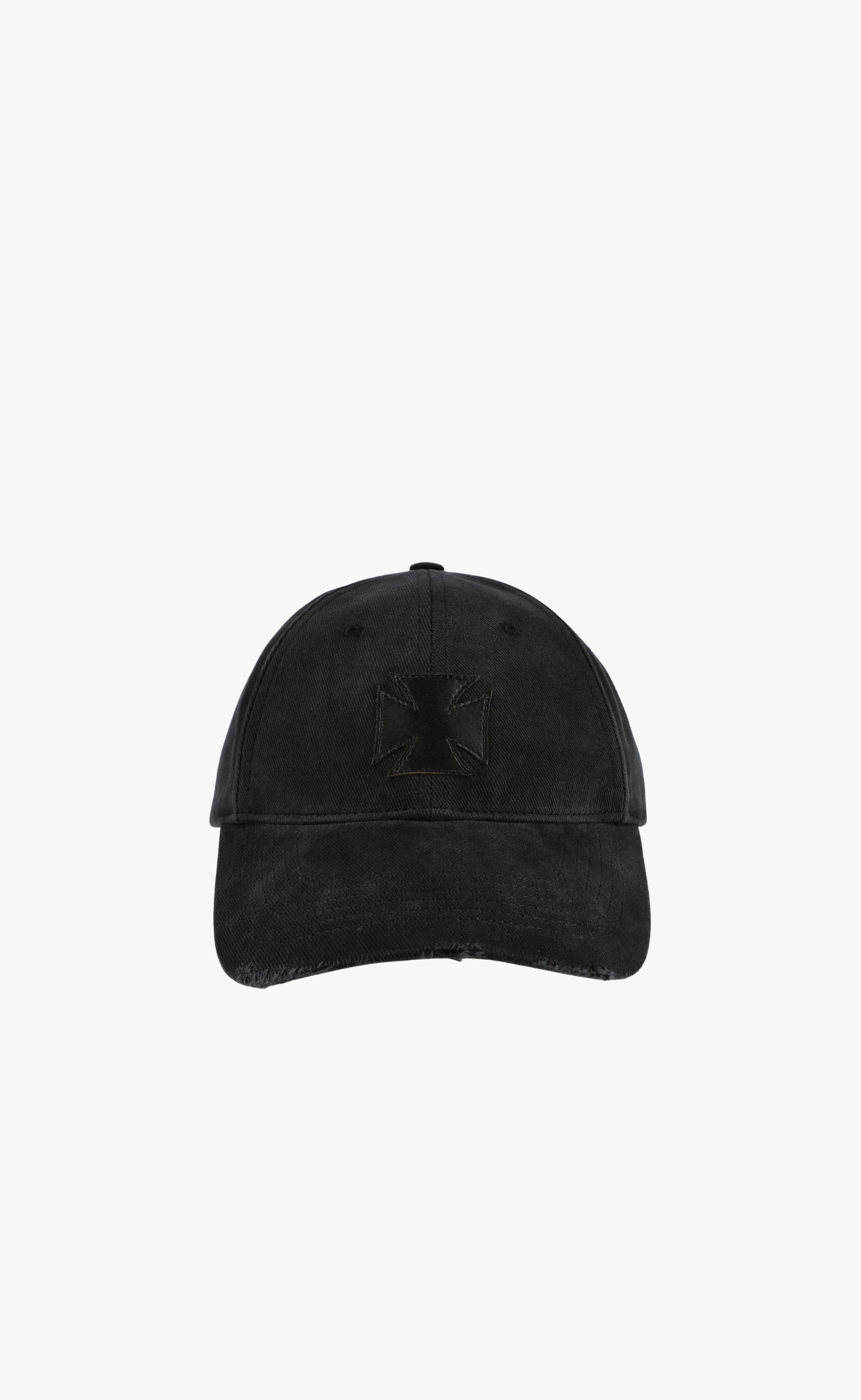 LEATHER BIKER CROSS BLACK HAT