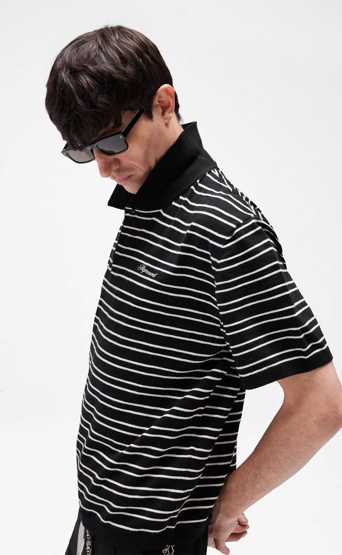 CALIFORNIA STRIPED POLO JET BLACK T-SHIRT