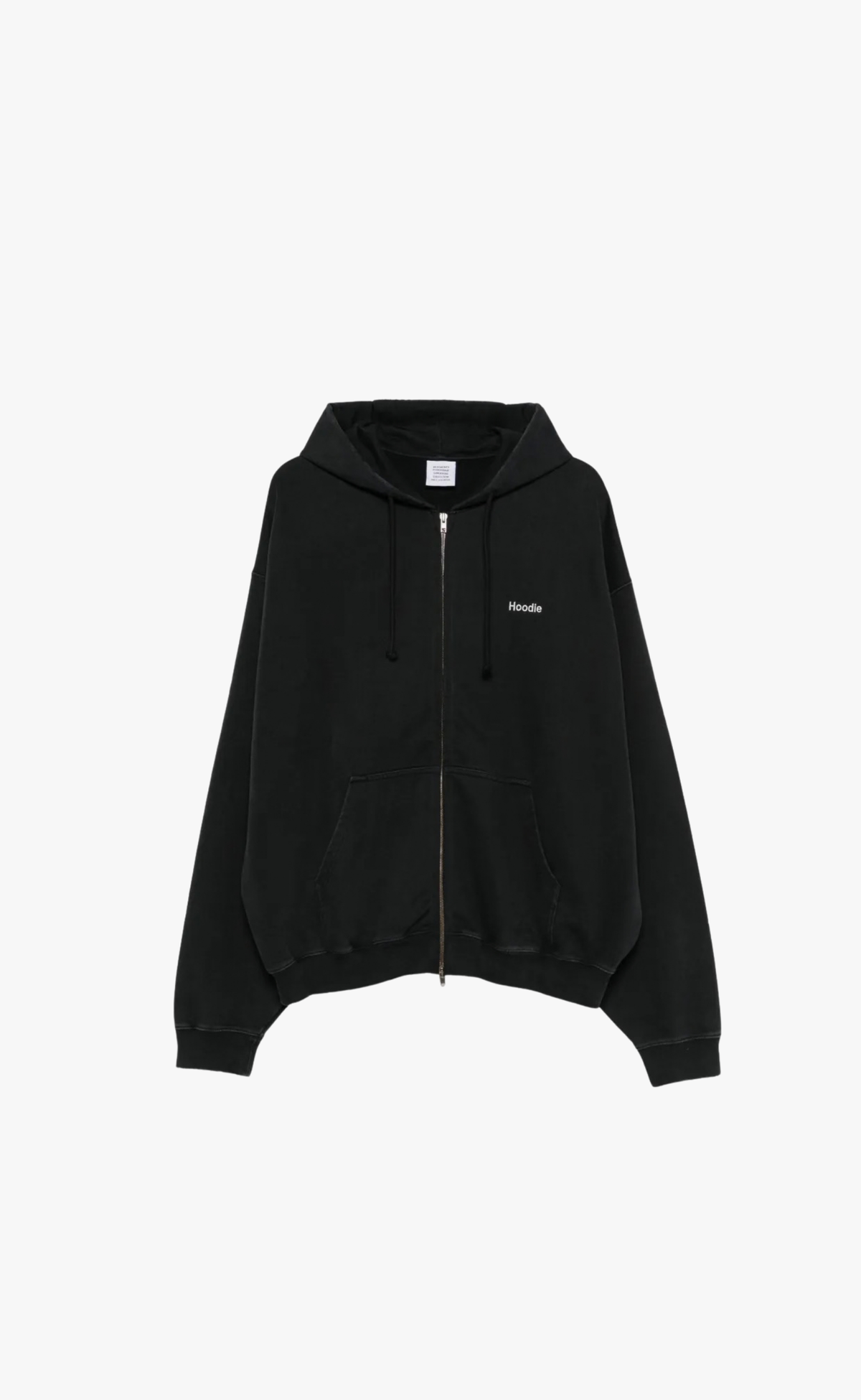 EMBROIDERED DEFINITION WASHED ZIP BLACK HOODIE