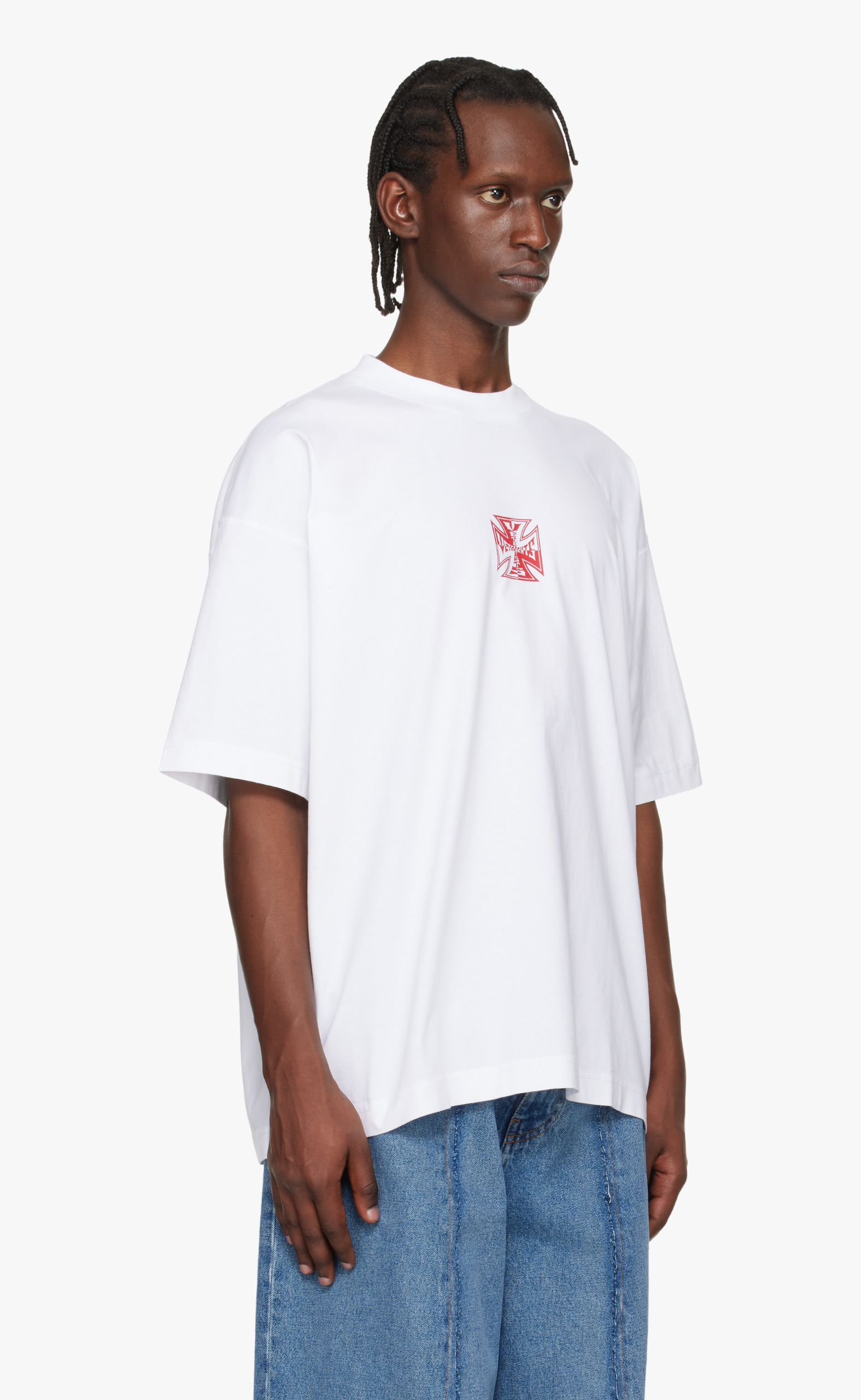 DOUBLE BIKER CROSS LOGO WHITE T-SHIRT