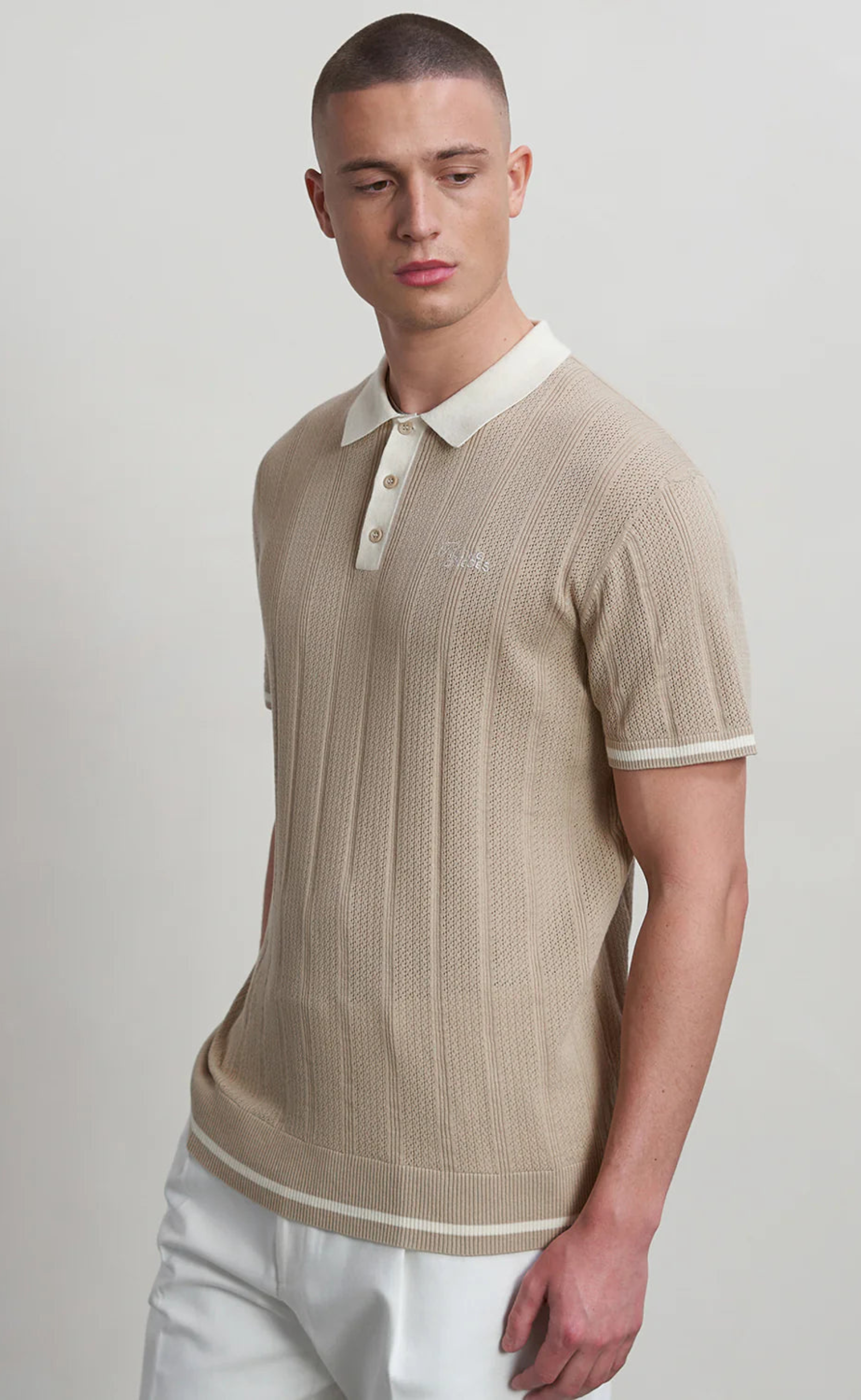 KNIT POLO WHITE PEPPER