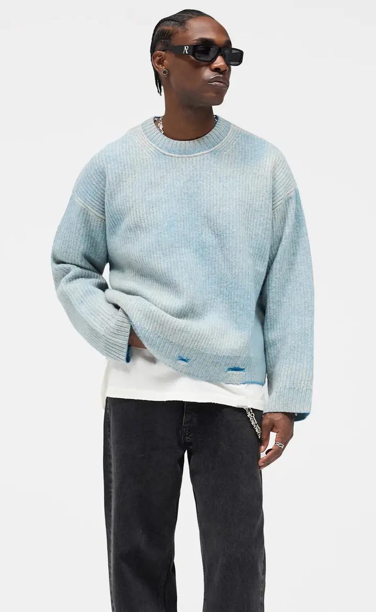 REVERSIBLE FADE OUT KNIT PETROL SWEATER