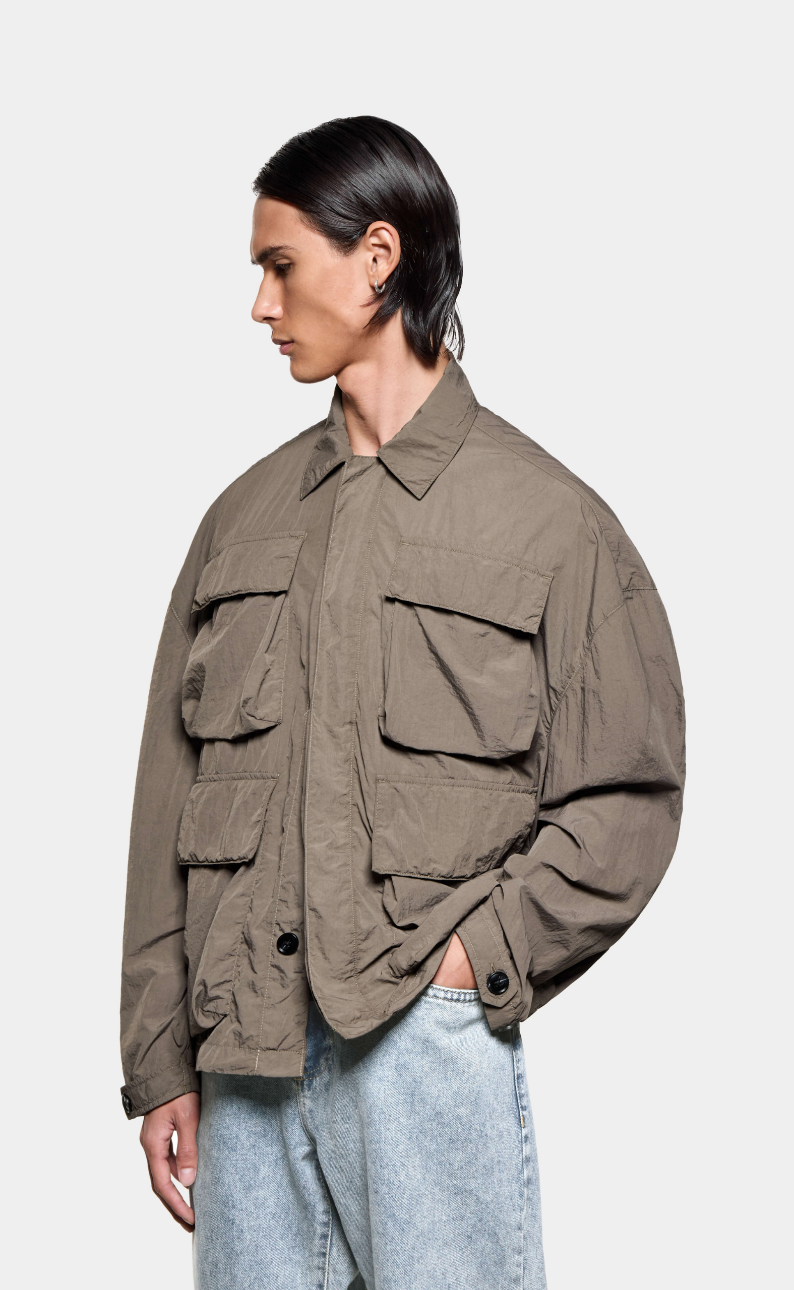 GARMENT DYE BOX OVERSHIRT DEEP KHAKI JACKET