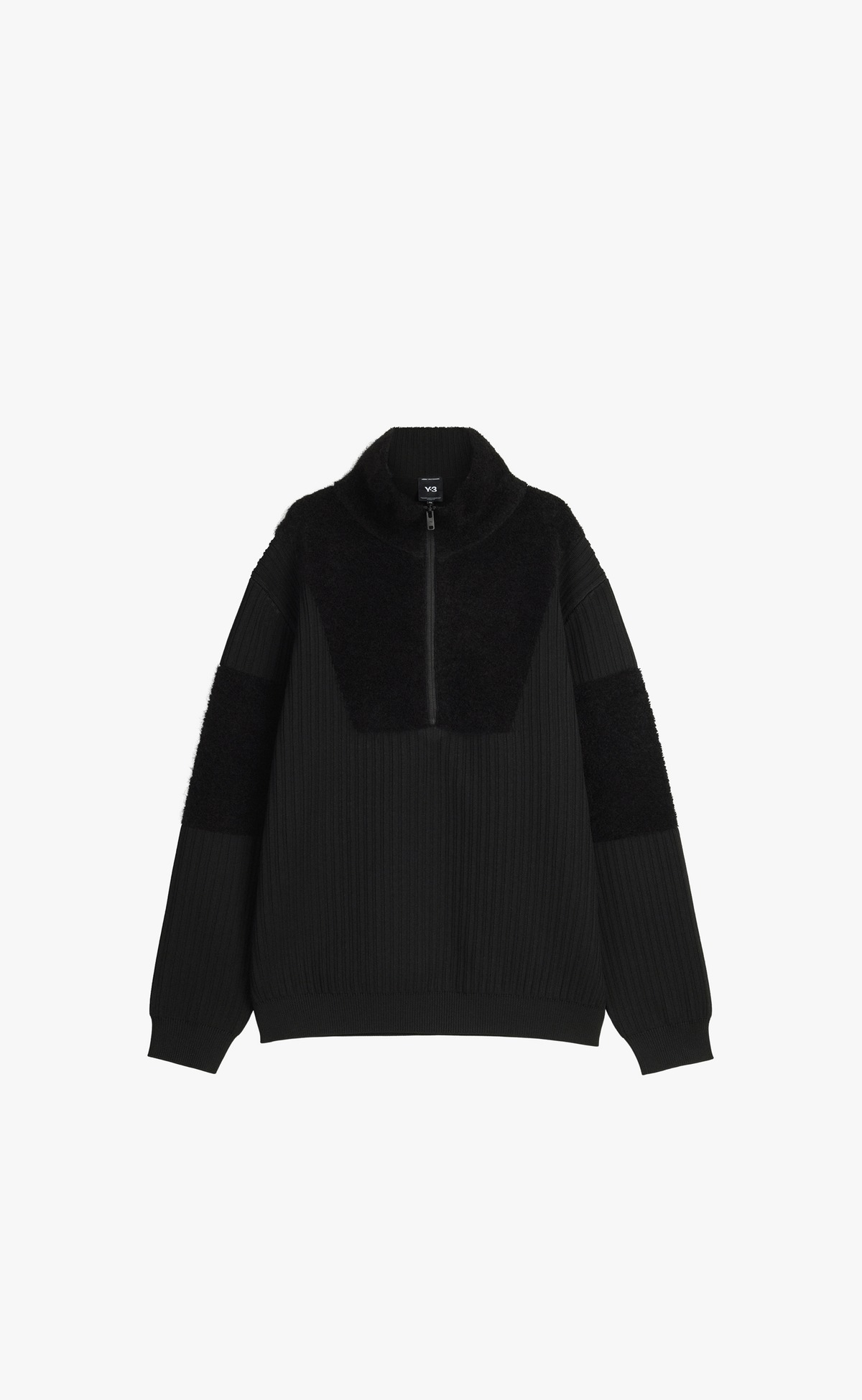 Y-3 KNITTED PANEL BLOCKED BLACK QUARTER ZIP