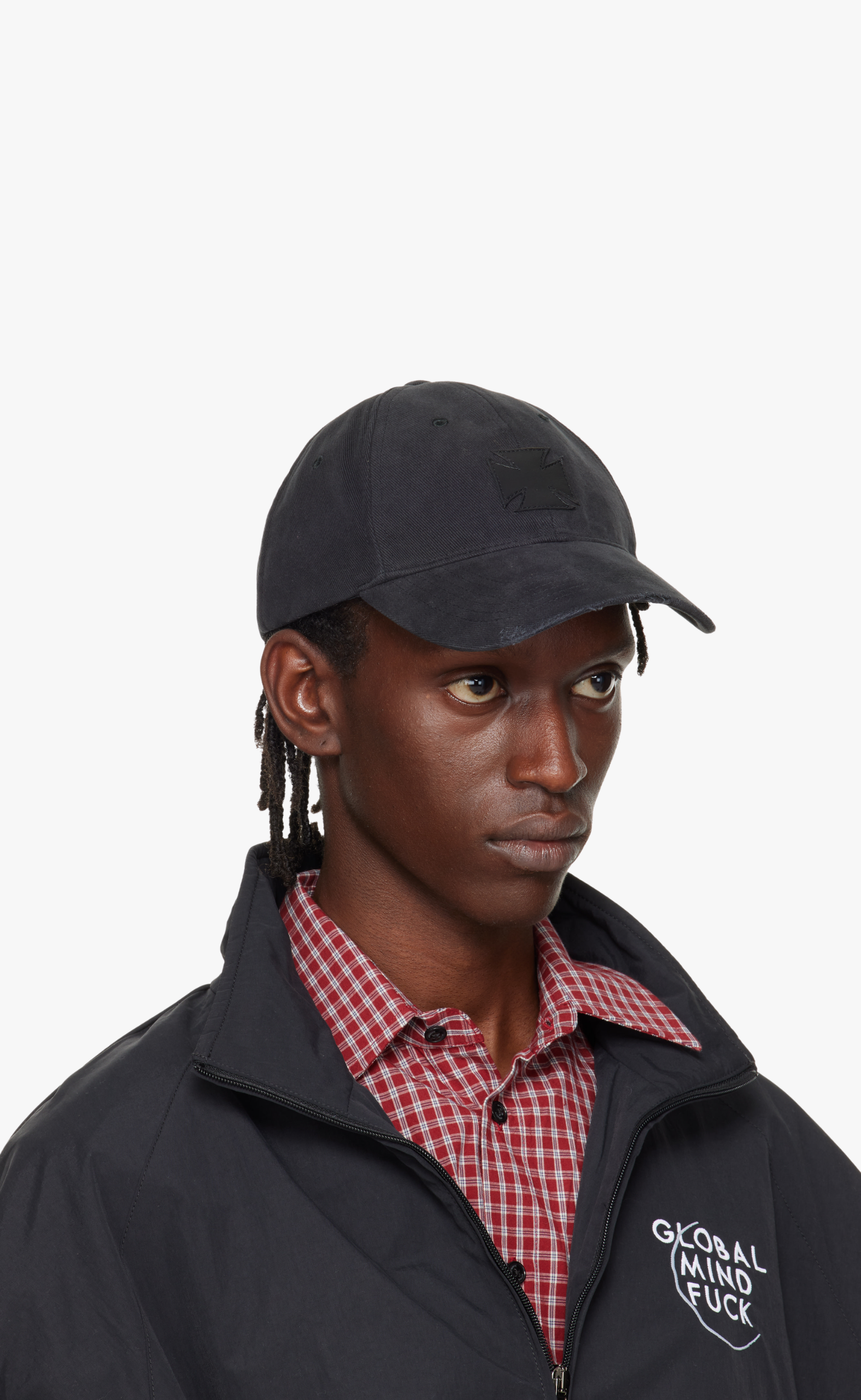 LEATHER BIKER CROSS BLACK HAT
