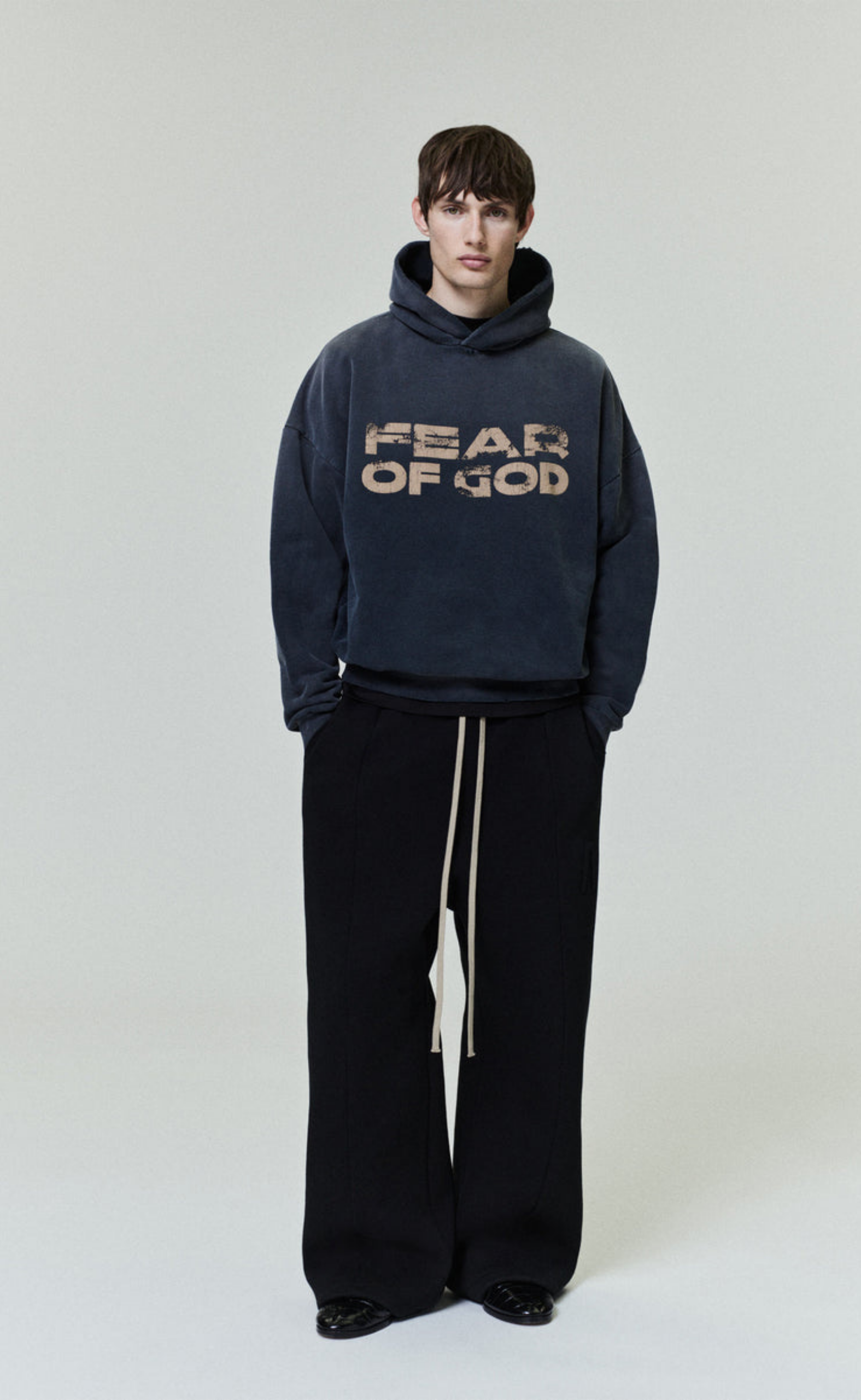 FEAR OF GOD LOGO PRINTED BLACK HOODIE