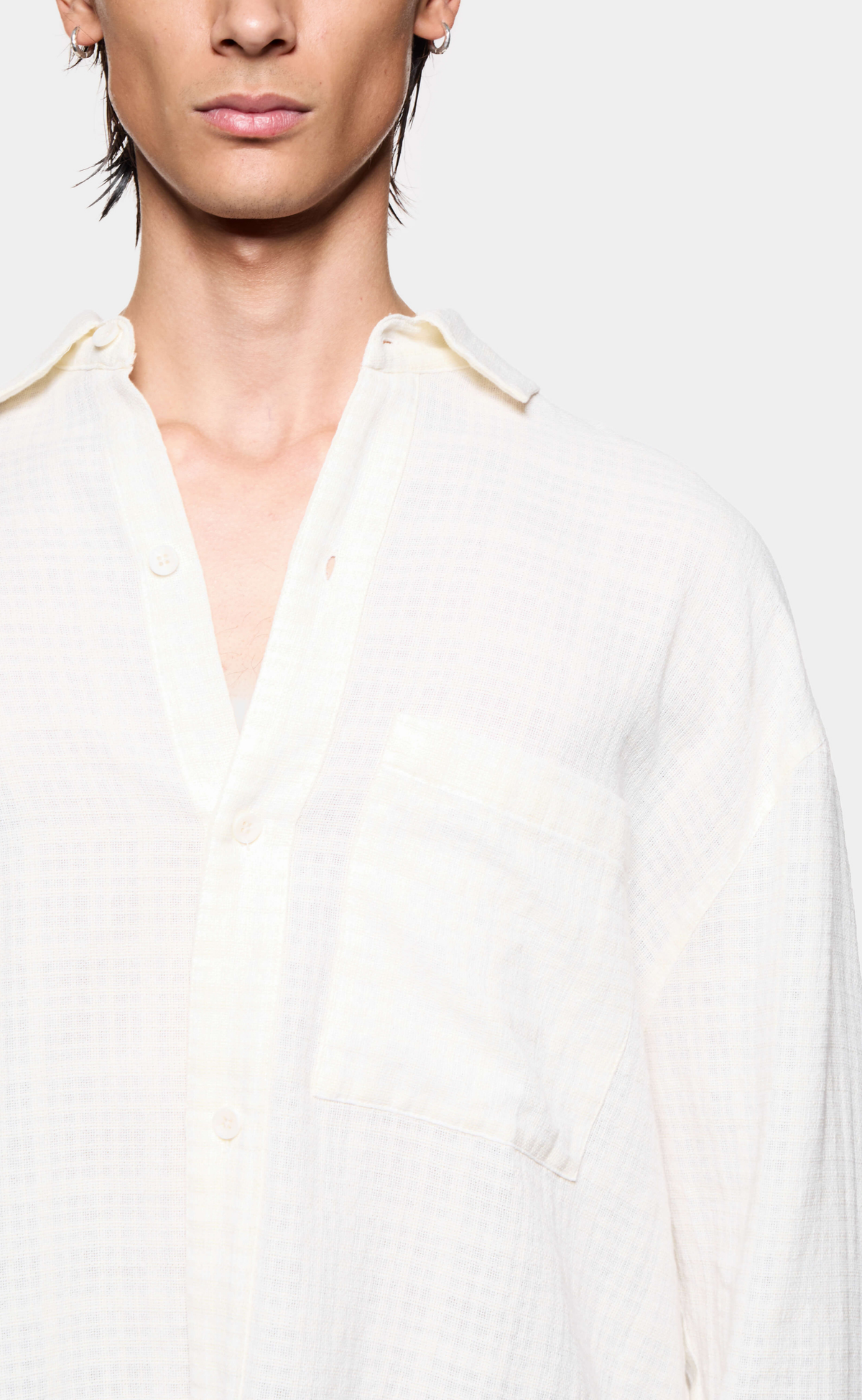 LOOSE WEAVE CHECK BOX DRESS BONE SHIRT
