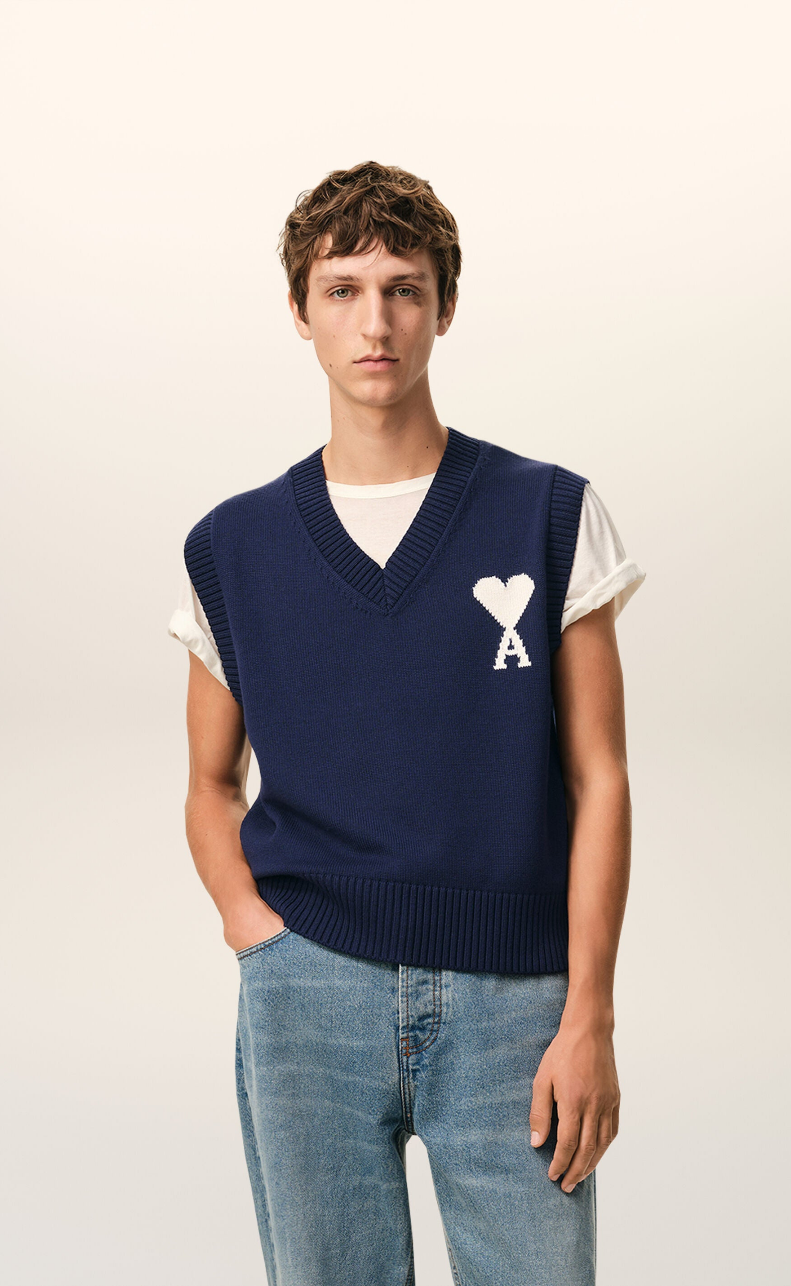 WOOL COTTON SLEEVLESS AMI DE COEUR INK VEST