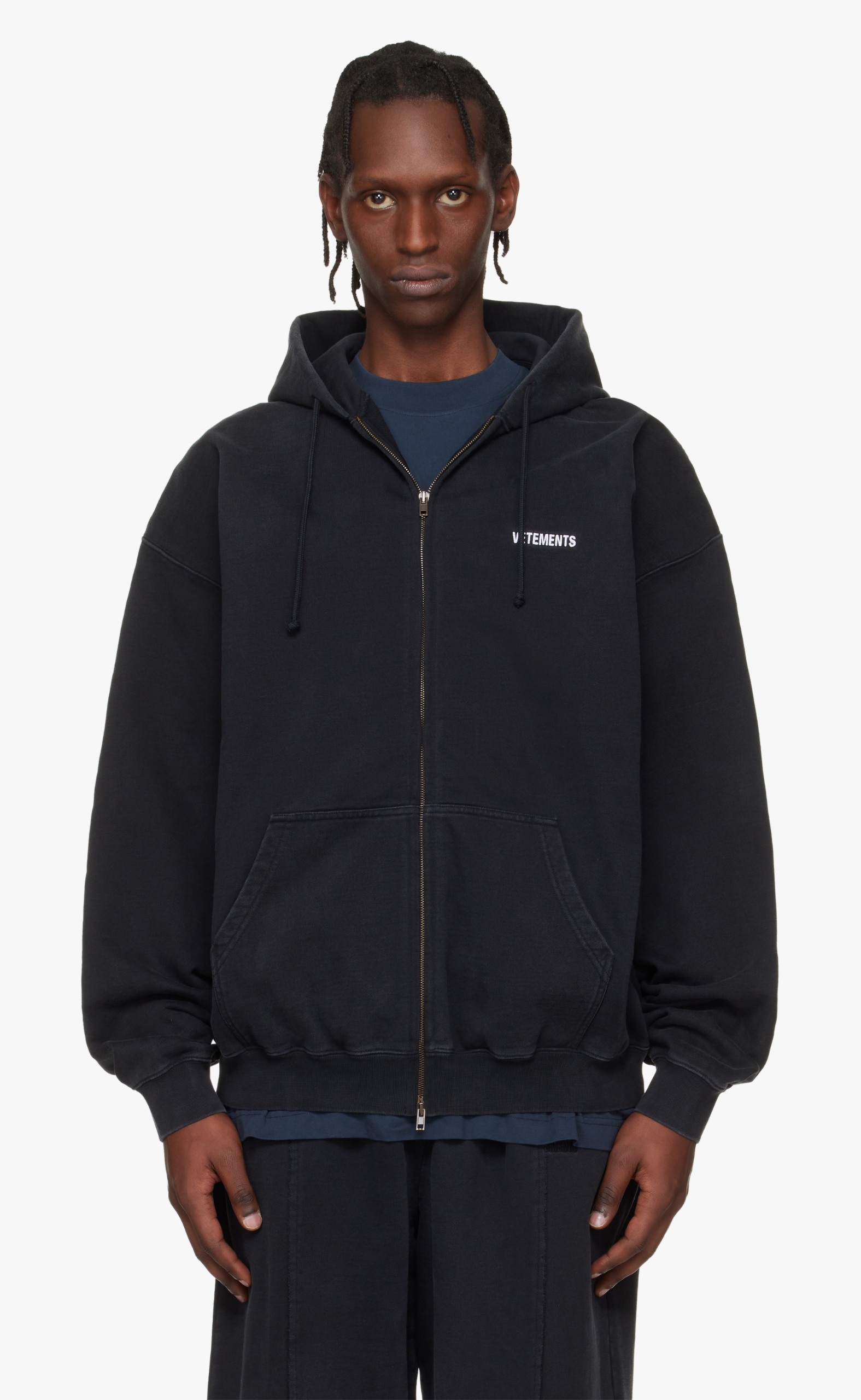 ICONIC LOGO BLACK ZIP-UP HOODIE