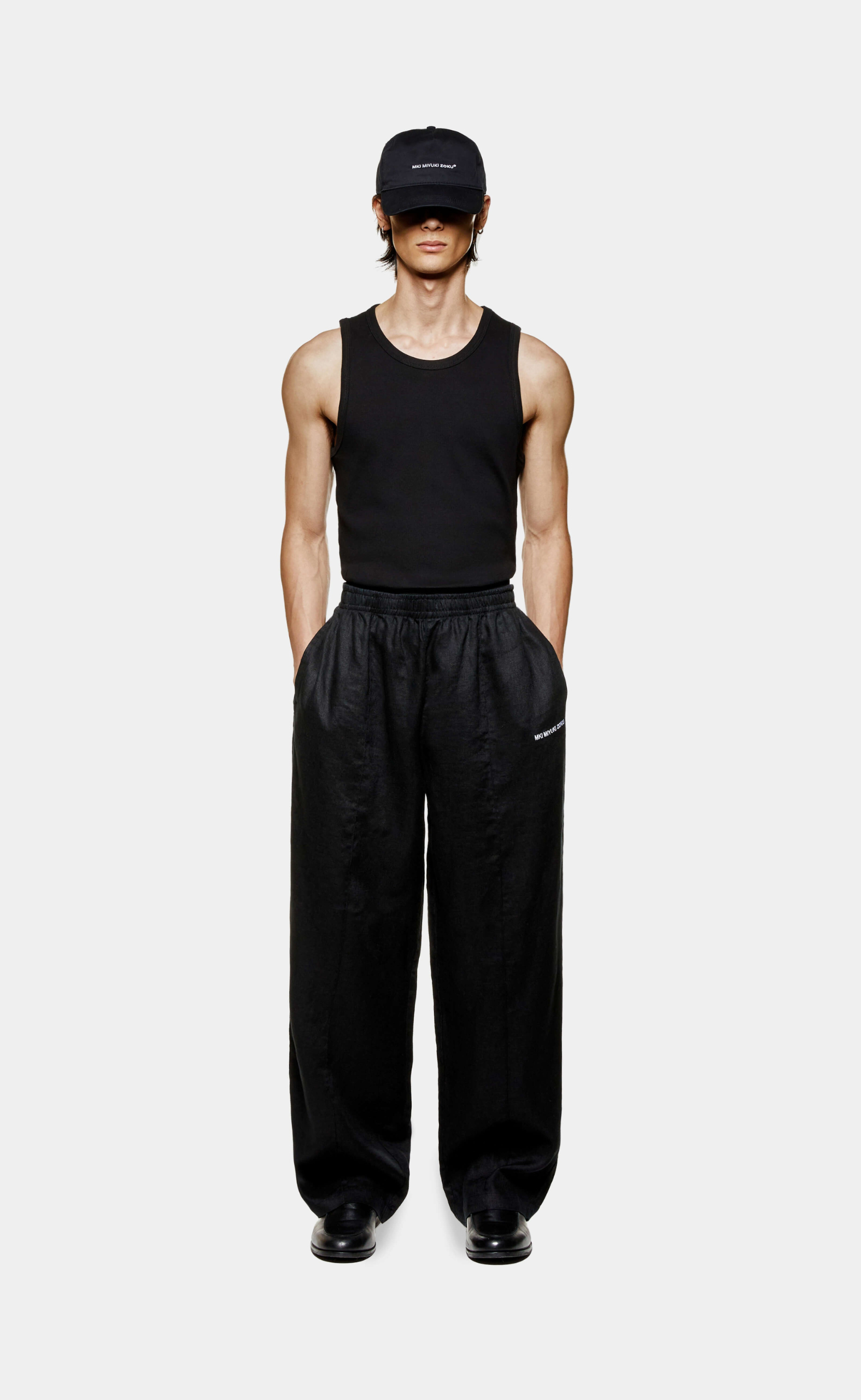 LINEN WIDE LEG BLACK TROUSERS