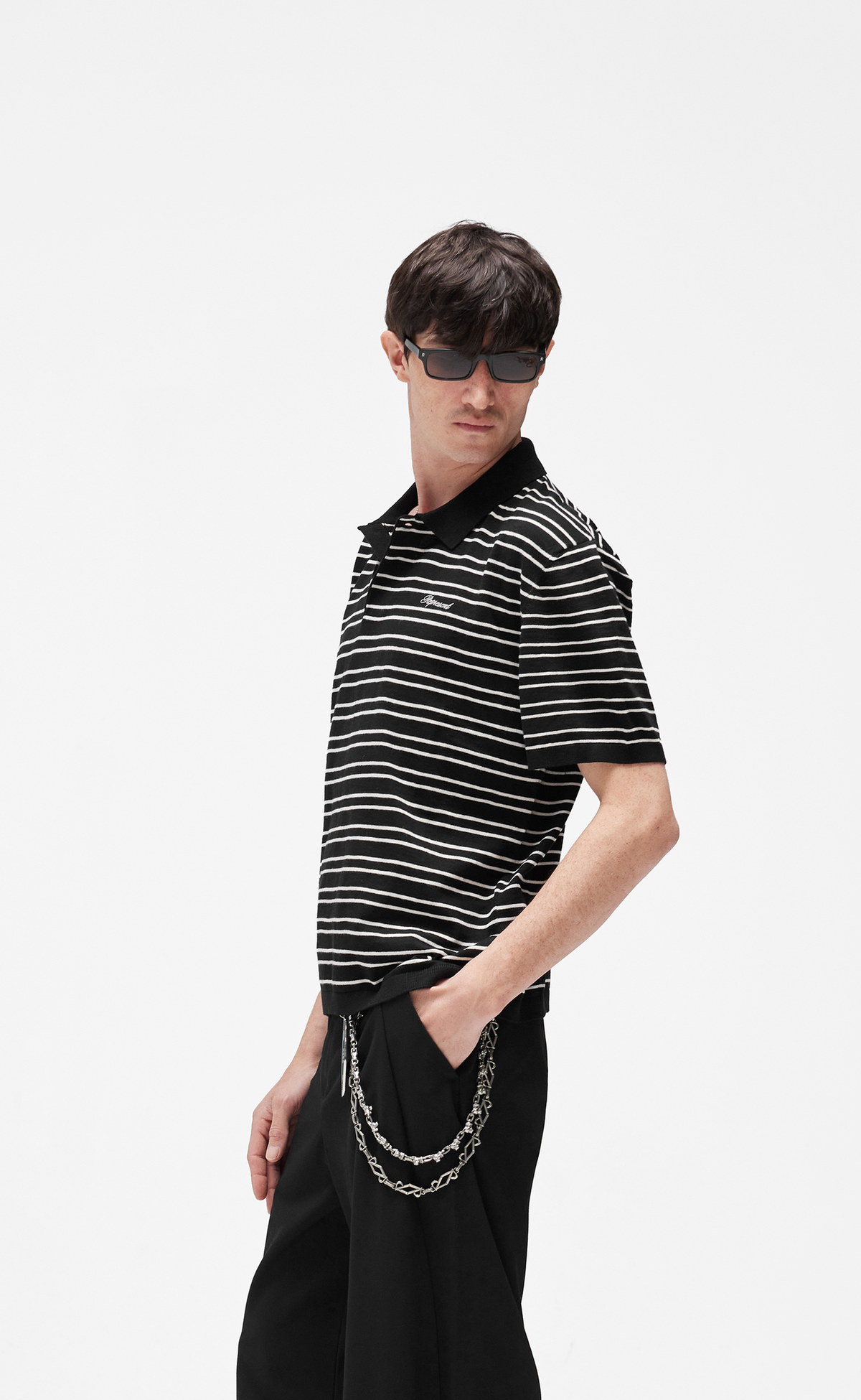 CALIFORNIA STRIPED POLO JET BLACK T-SHIRT
