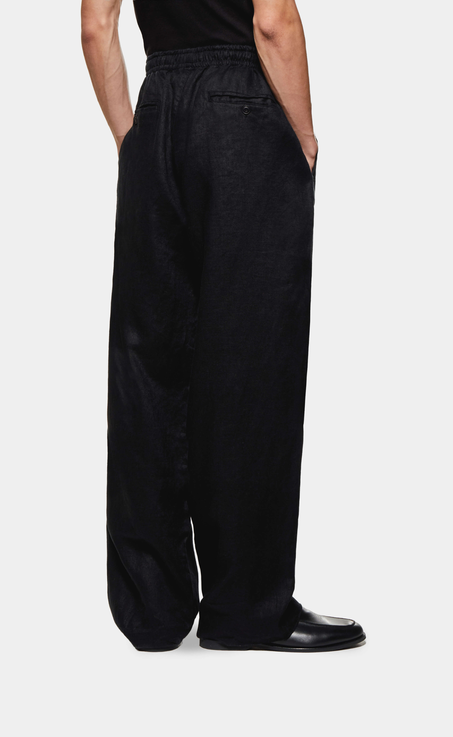 LINEN WIDE LEG BLACK TROUSERS