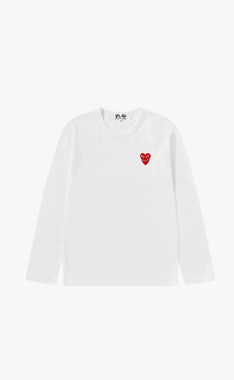DOUBLE RED HART LOGO WHITE LONGLSLEEVE