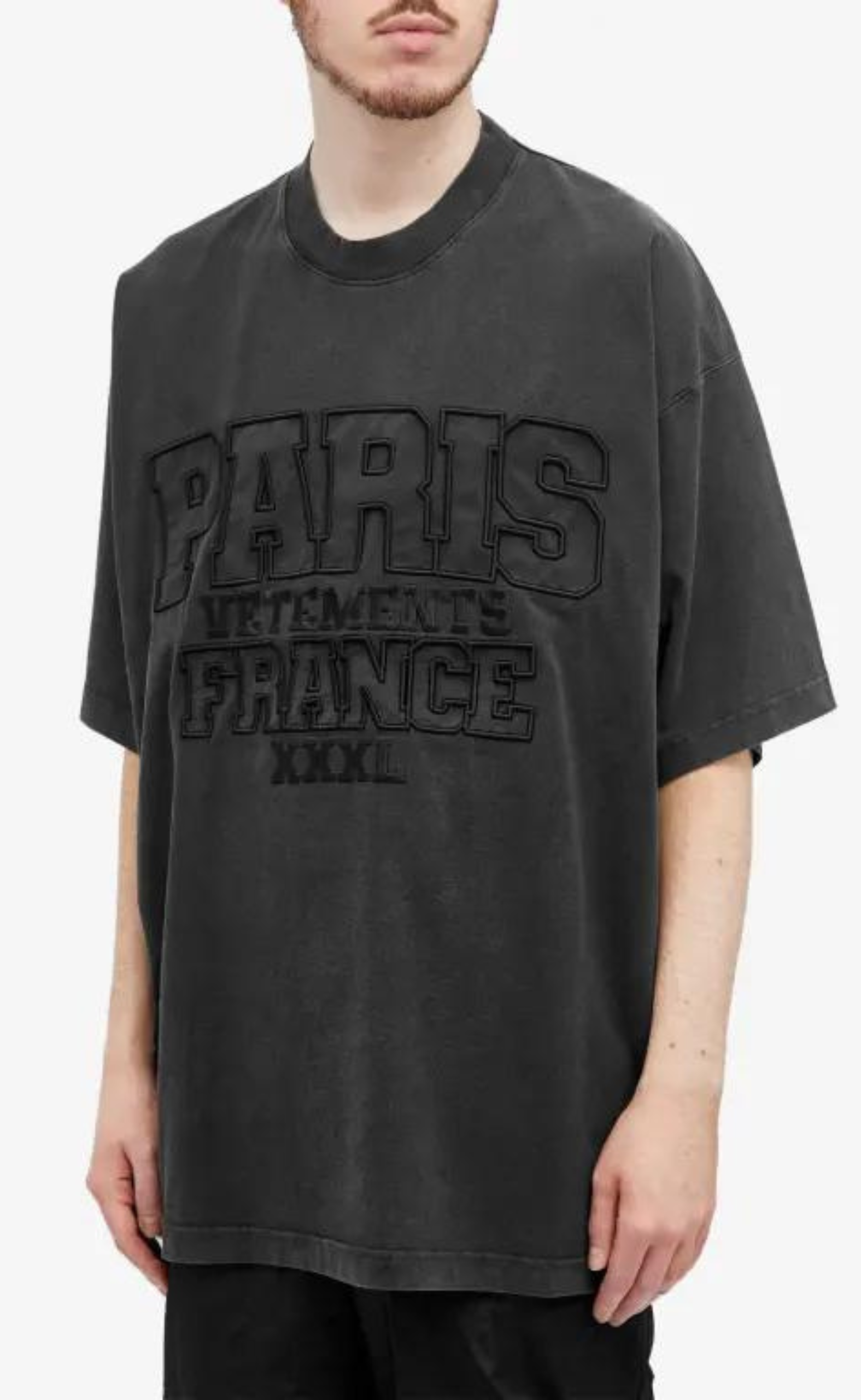 XXXL PARIS LOGO WASHED BLACK T-SHIRT