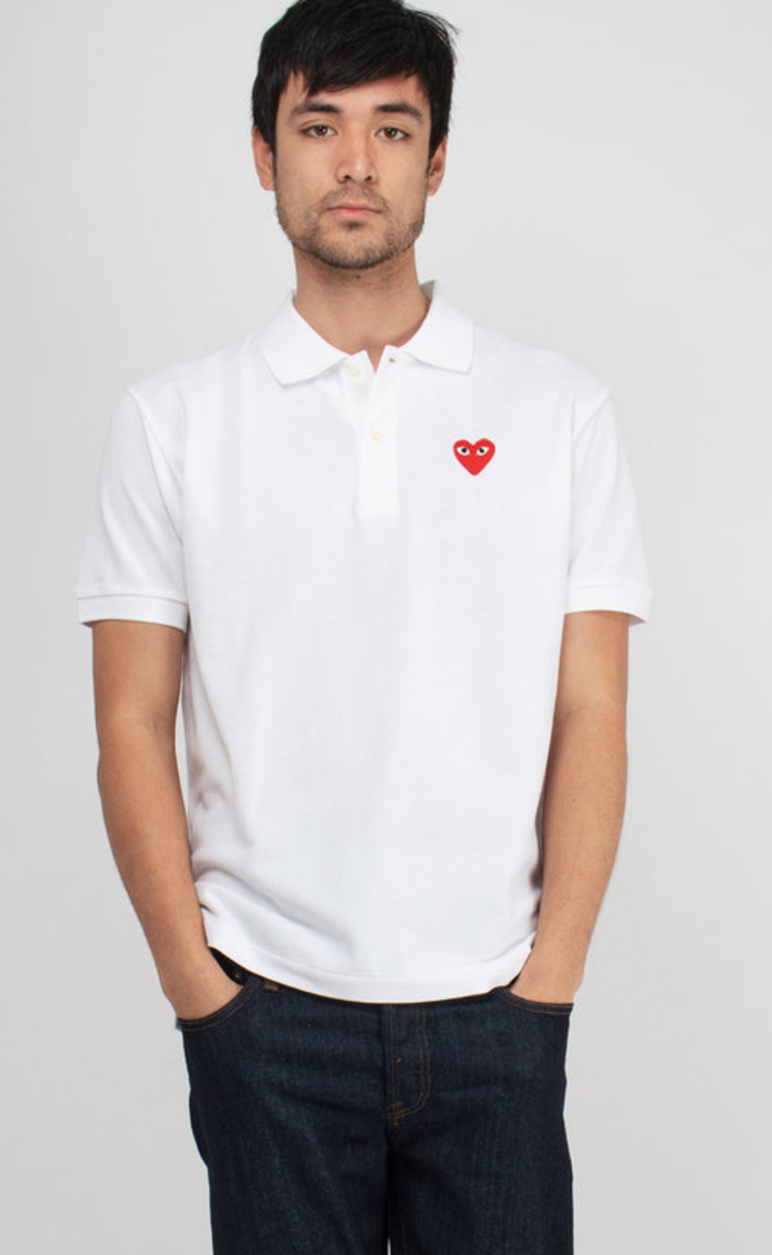 WHITE PLAY MEN POLO T-SHIRT WITH RED HART