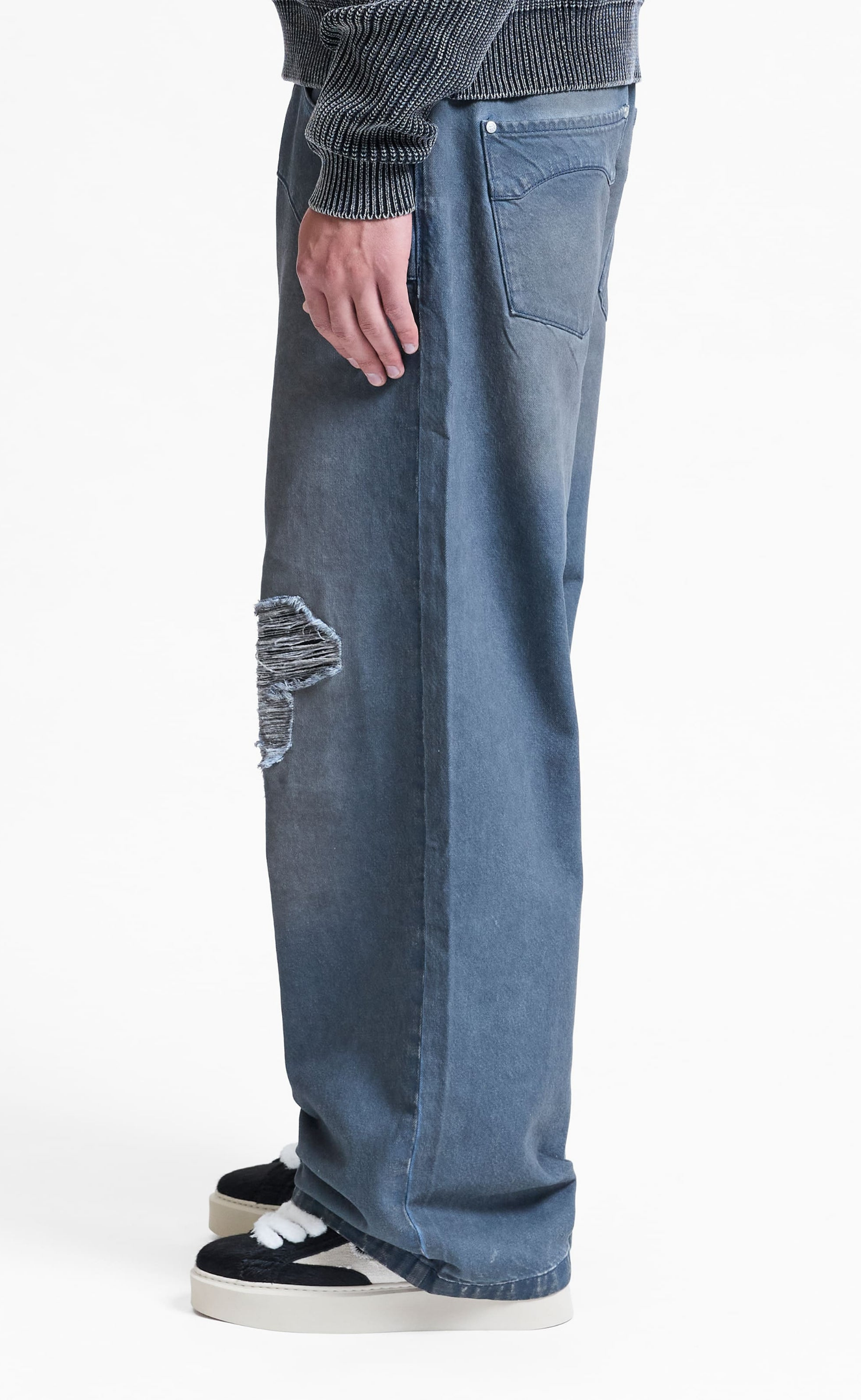 LE SCULPTE WAXED DENIM BLUE PANTS