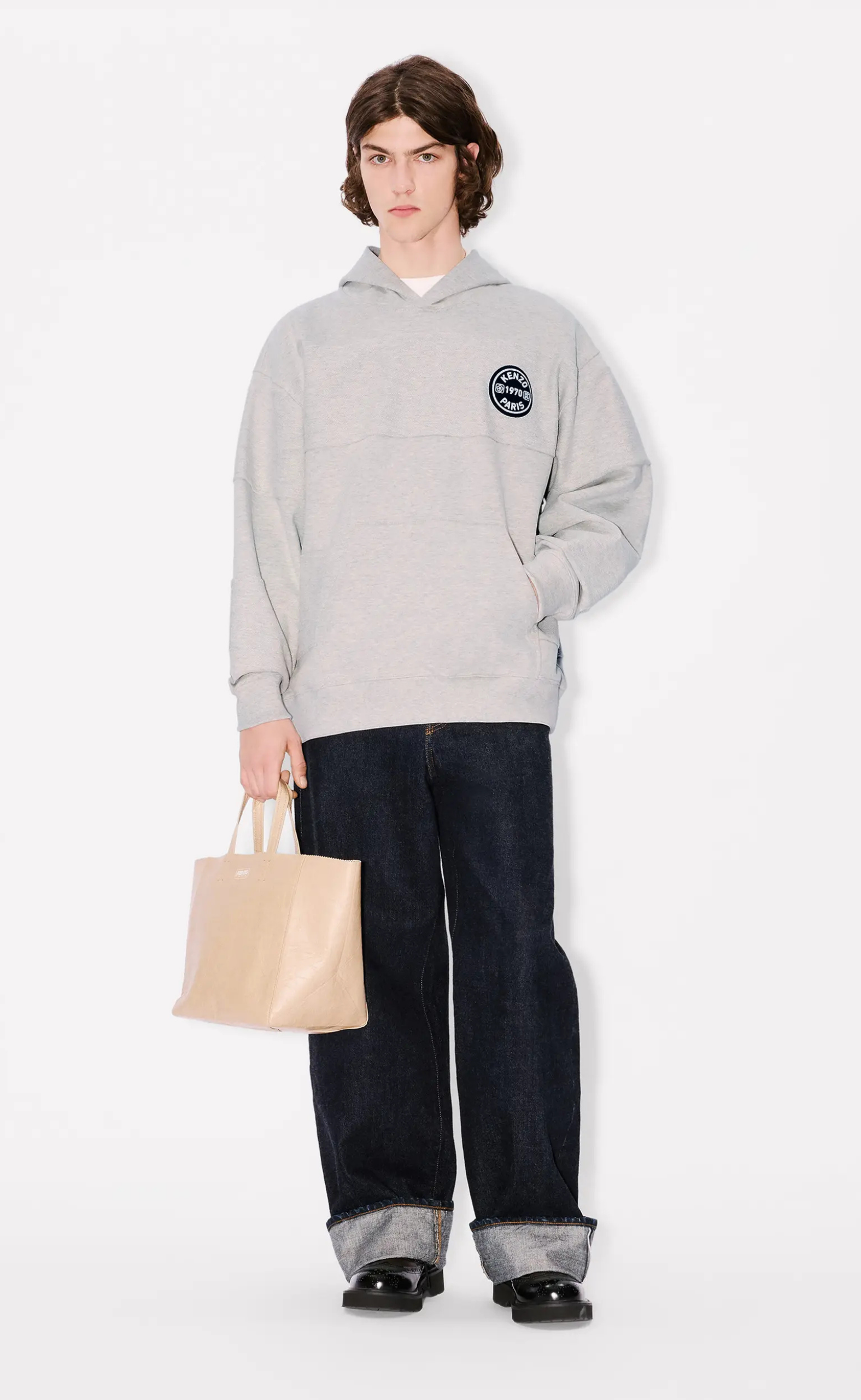 GOTS KENZO CITY EMBROIDERED OVERSIZE PALE GREY HOODIE