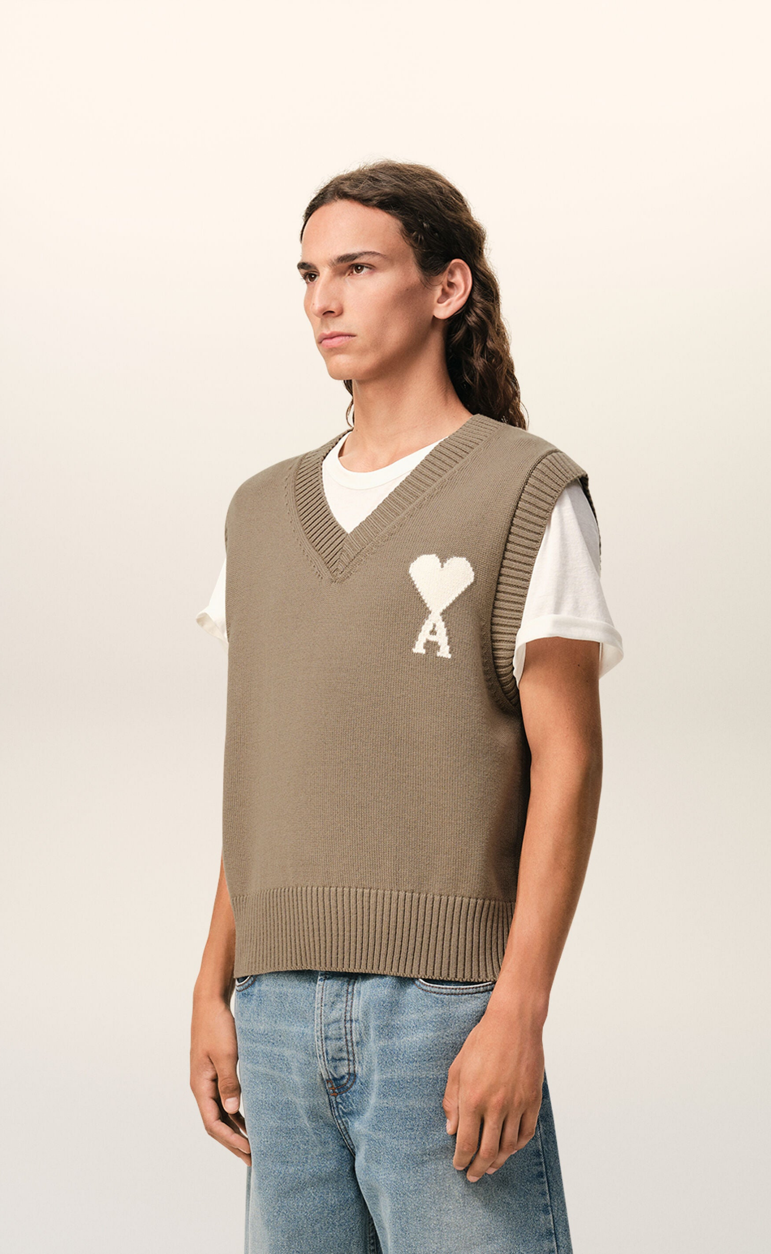 WOOL COTTON SLEEVLESS AMI DE COEUR TAUPE VEST