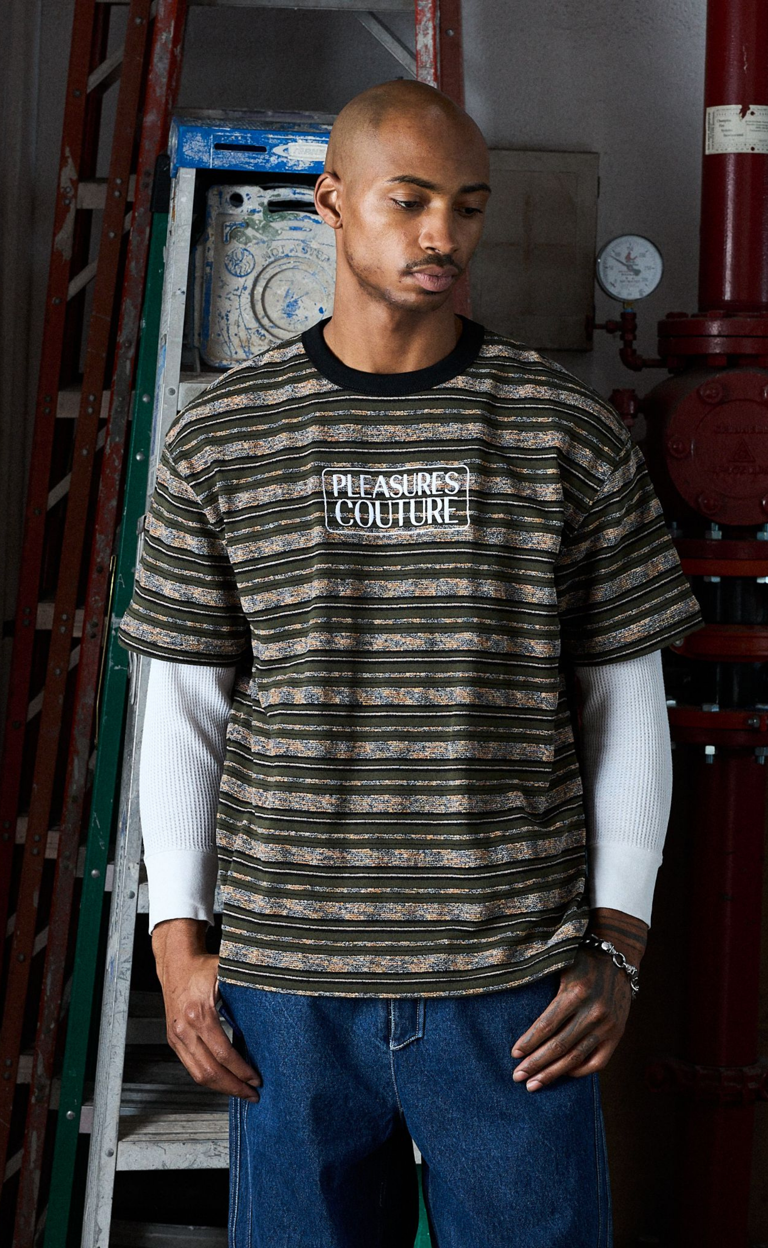 COUTURE STRIPE OLIVE T-SHIRT