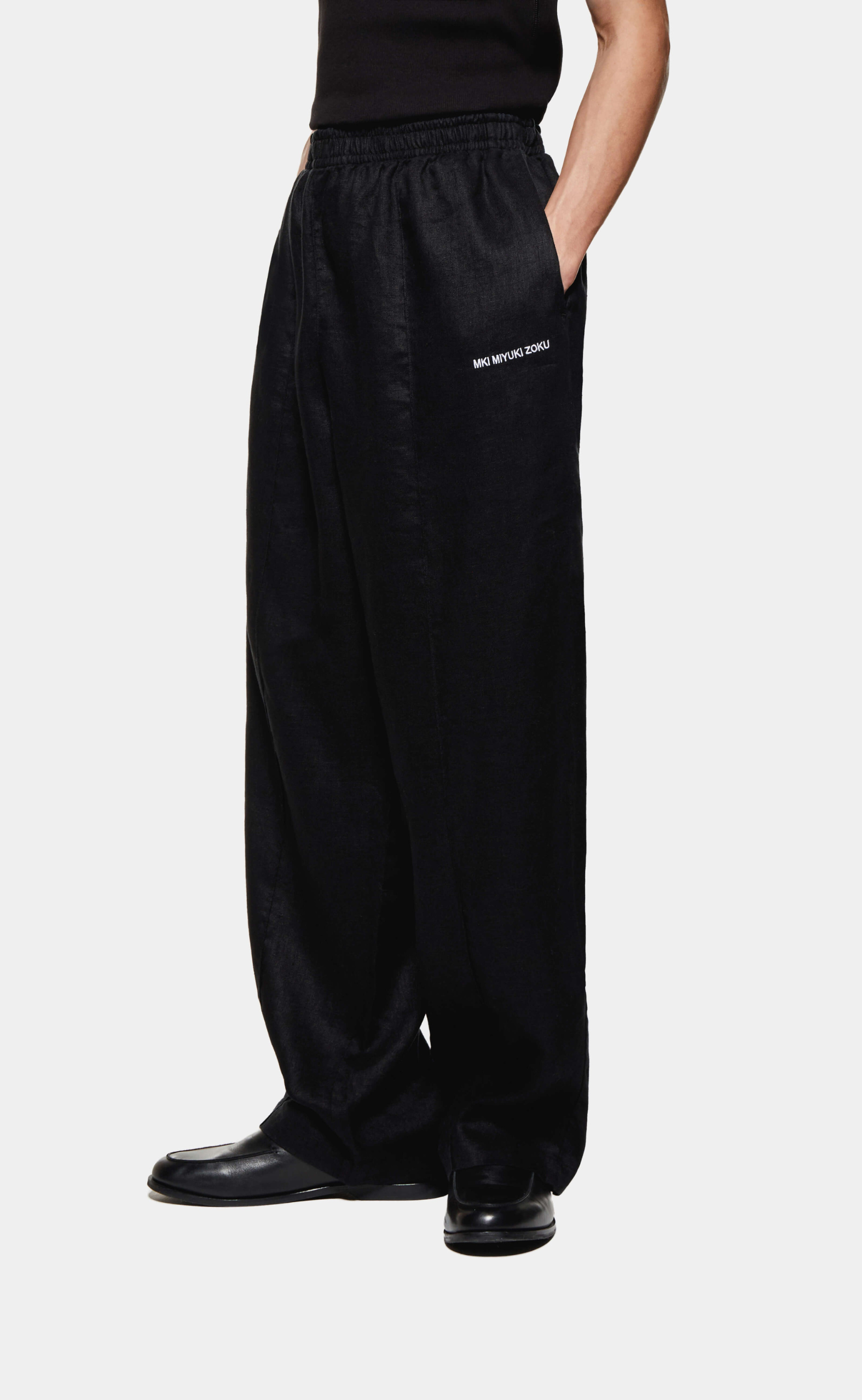 LINEN WIDE LEG BLACK TROUSERS
