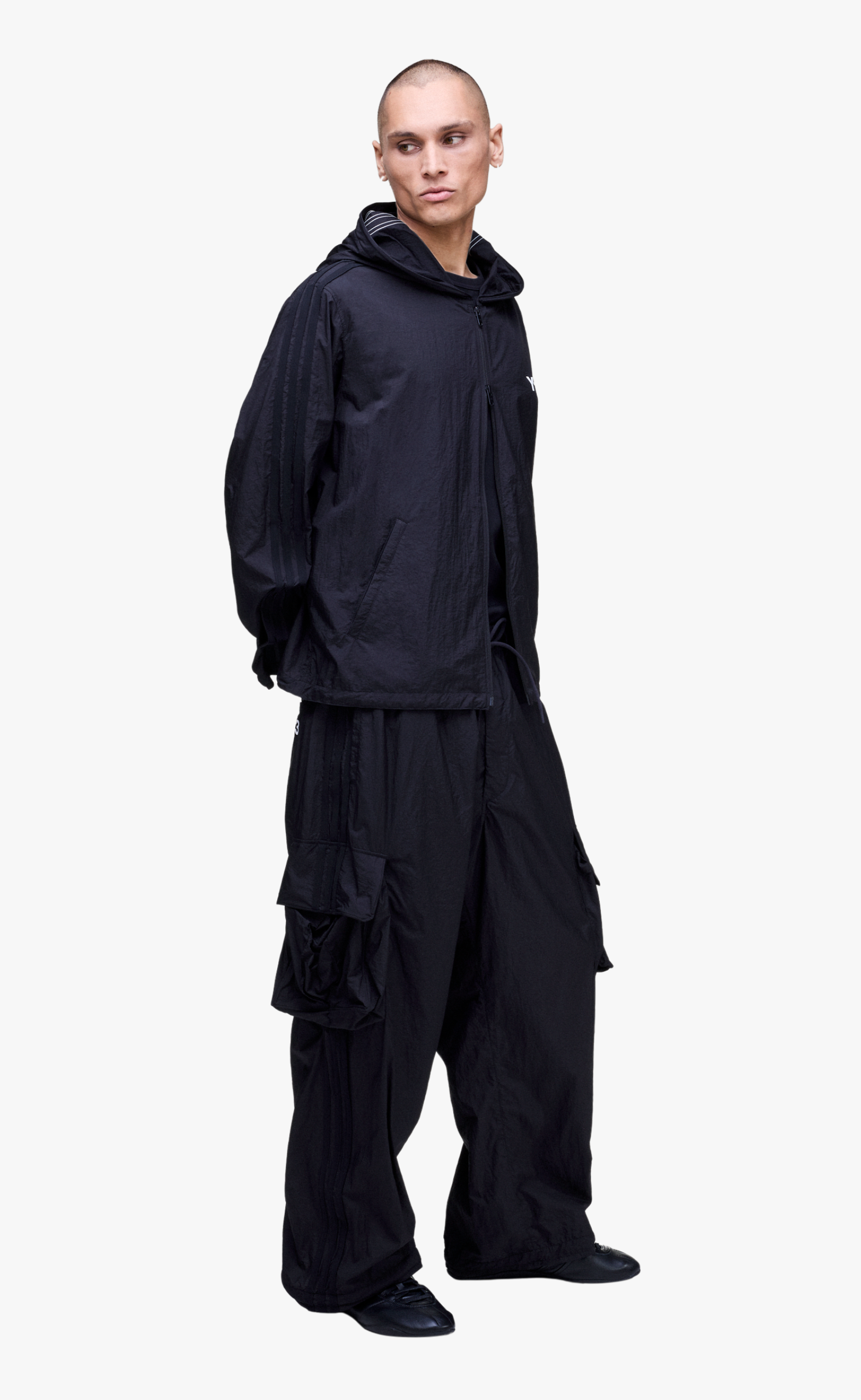 Y-3 NYLON WIRED 3 STRIPES BLACK JACKET