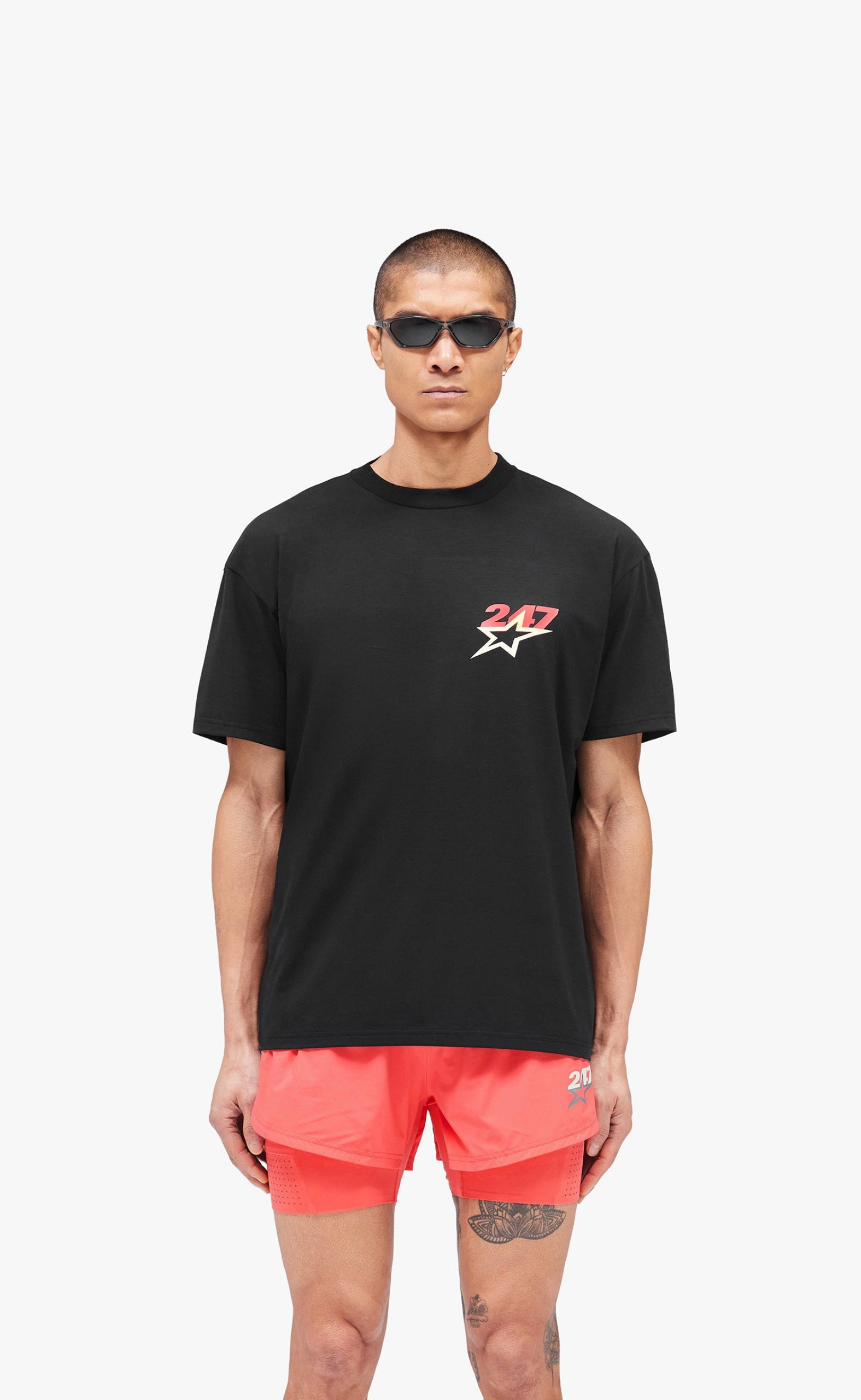 TEAM 247 STAR PRINT OVERSIZED JET BLACK T-SHIRT
