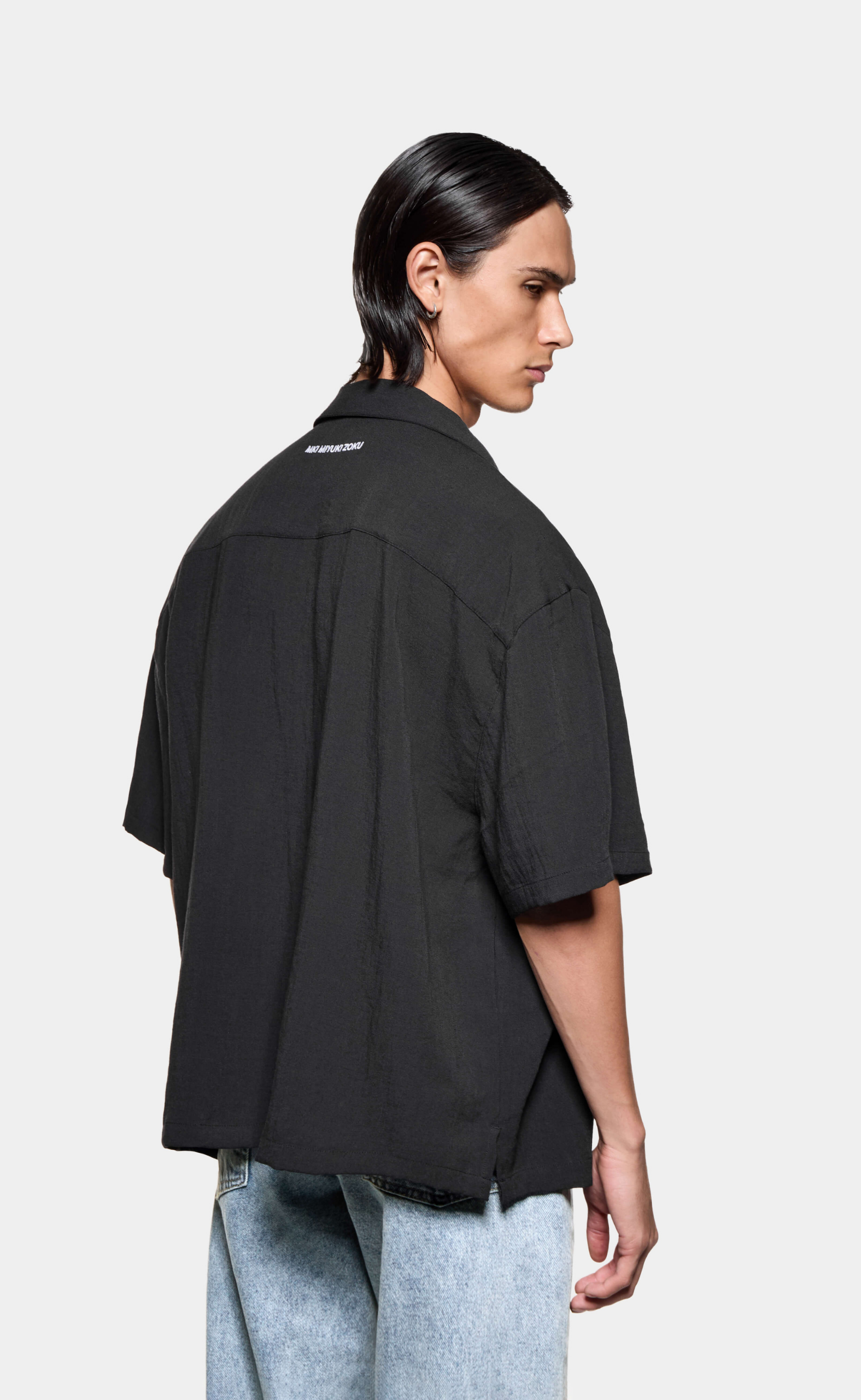 DRAPE SLUB VACATION BLACK SHIRT