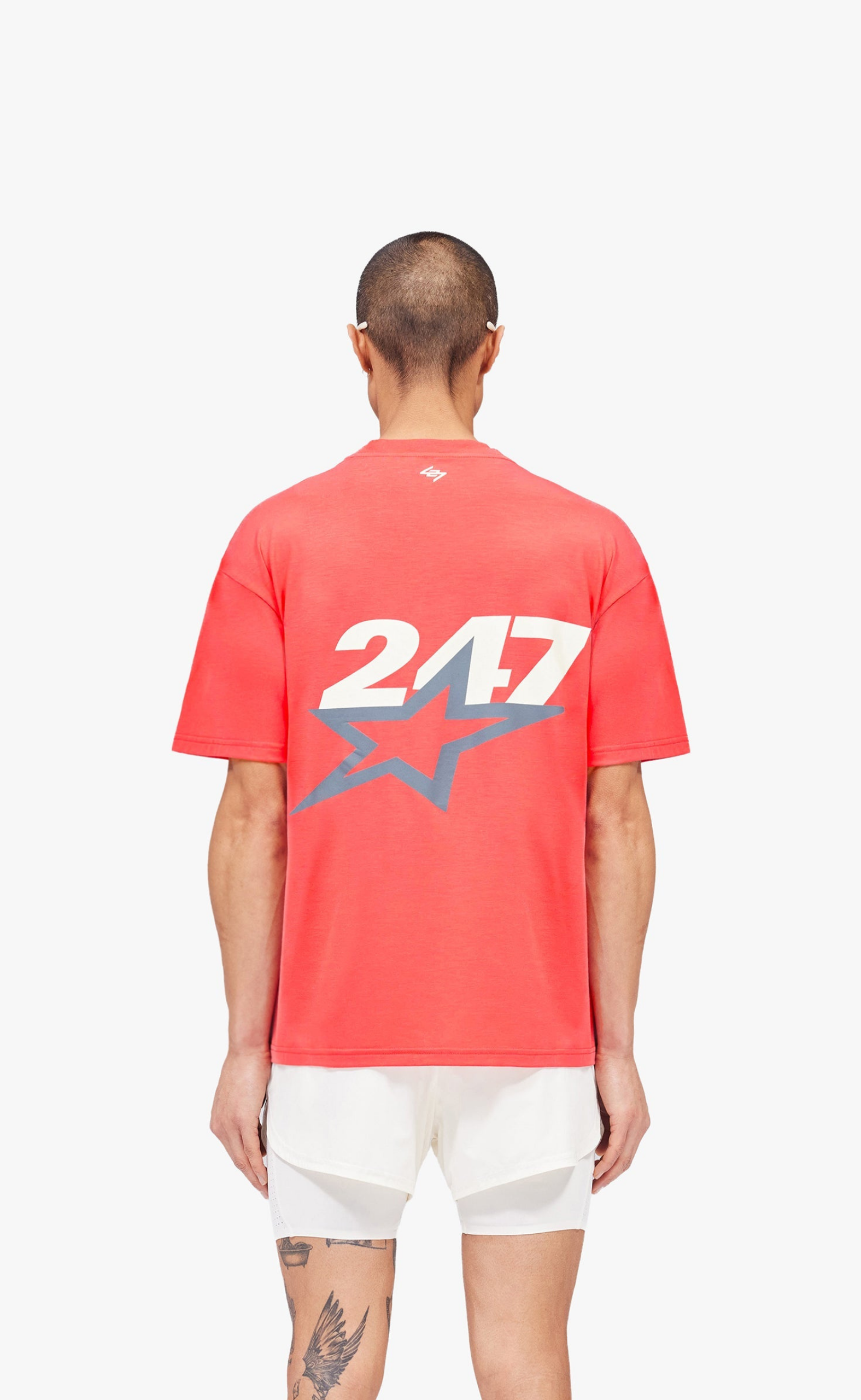 TEAM 247 STAR PRINT OVERSIZED RACING RED T-SHIRT