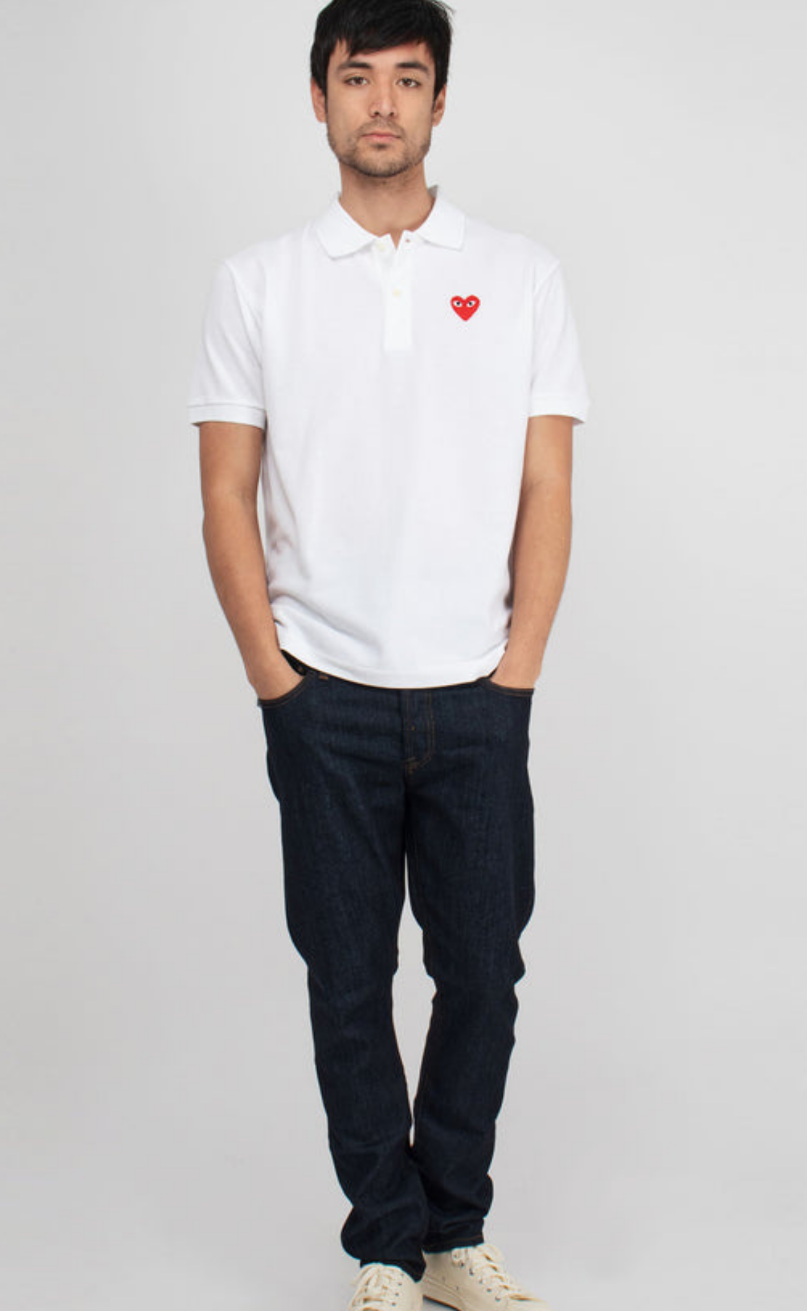 WHITE PLAY MEN POLO T-SHIRT WITH RED HART