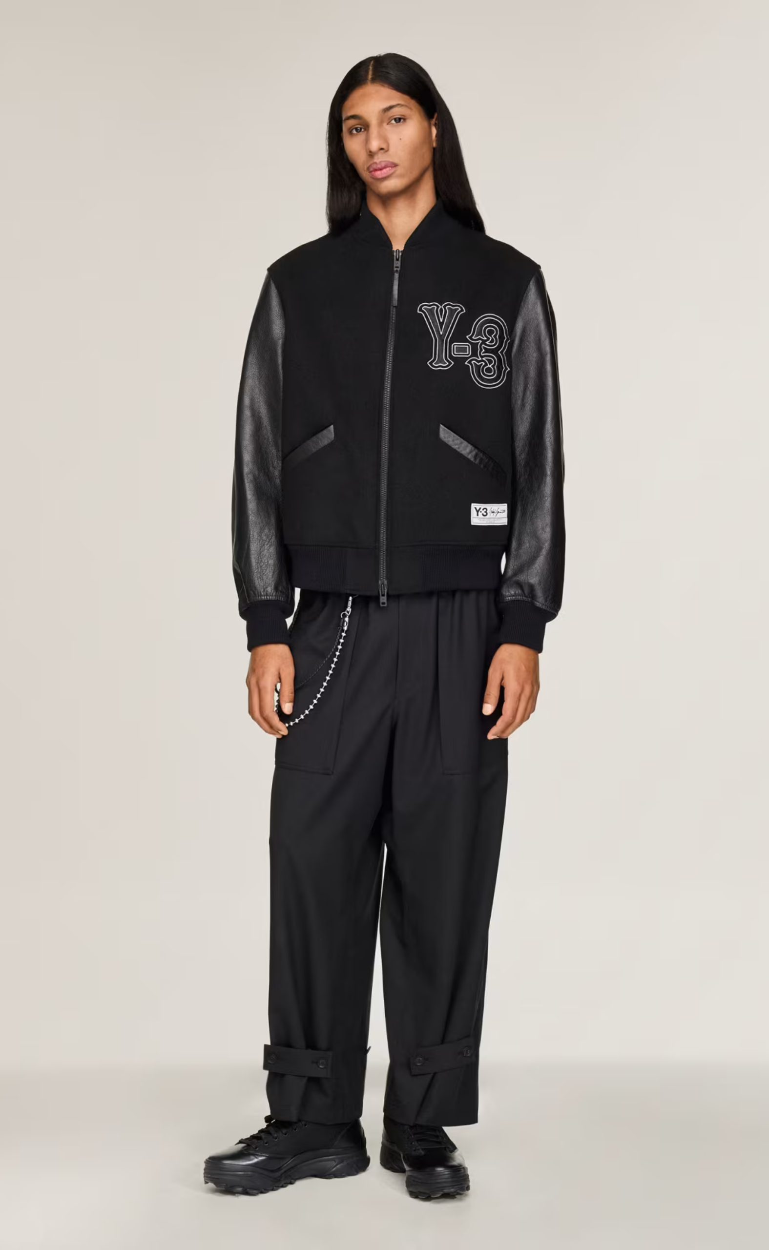 Y-3 COLLEGIATE LEATHER BLACK JACKET