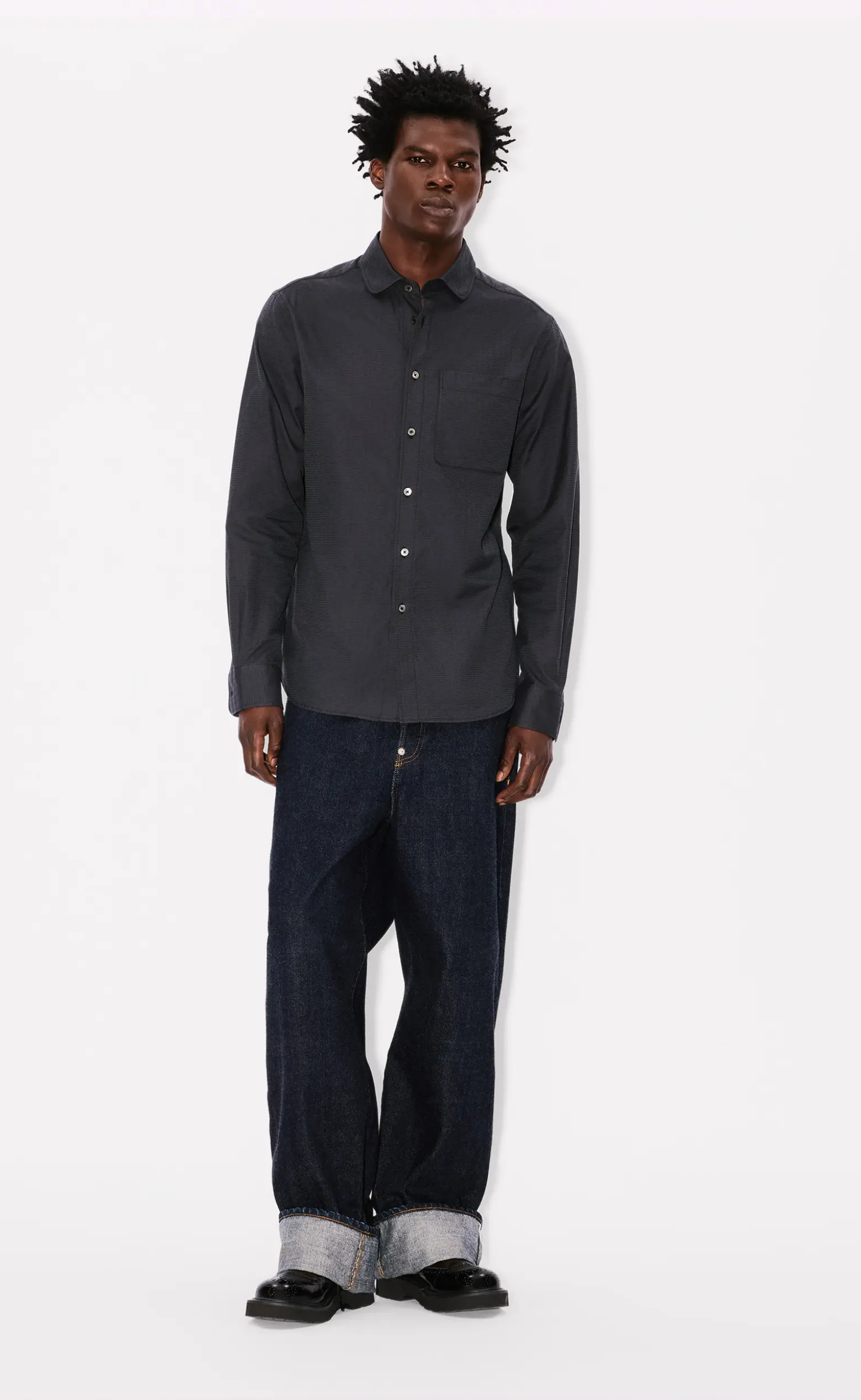 KENZO WEAVE SLIM FIT BLACK SHIRT
