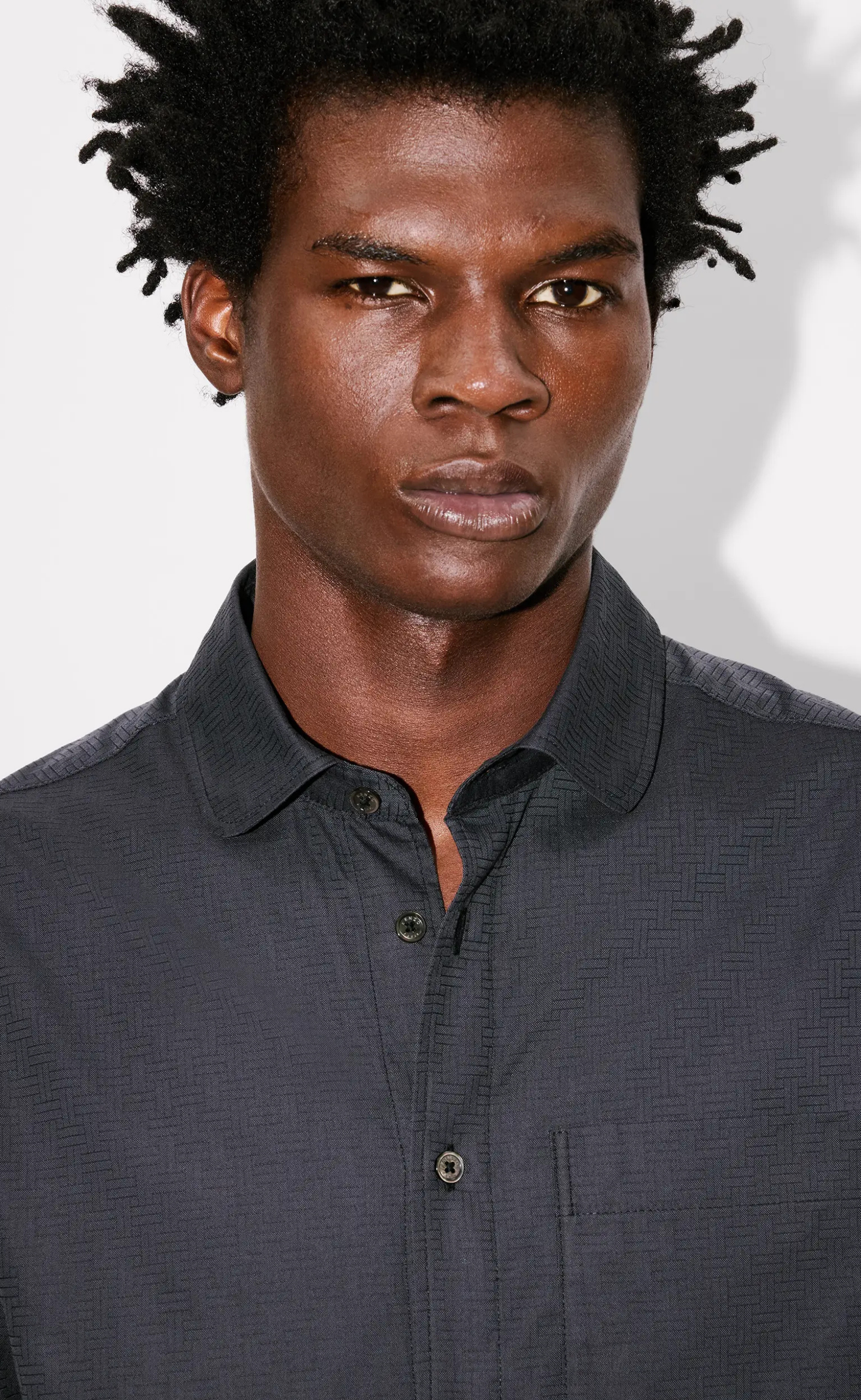 KENZO WEAVE SLIM FIT BLACK SHIRT