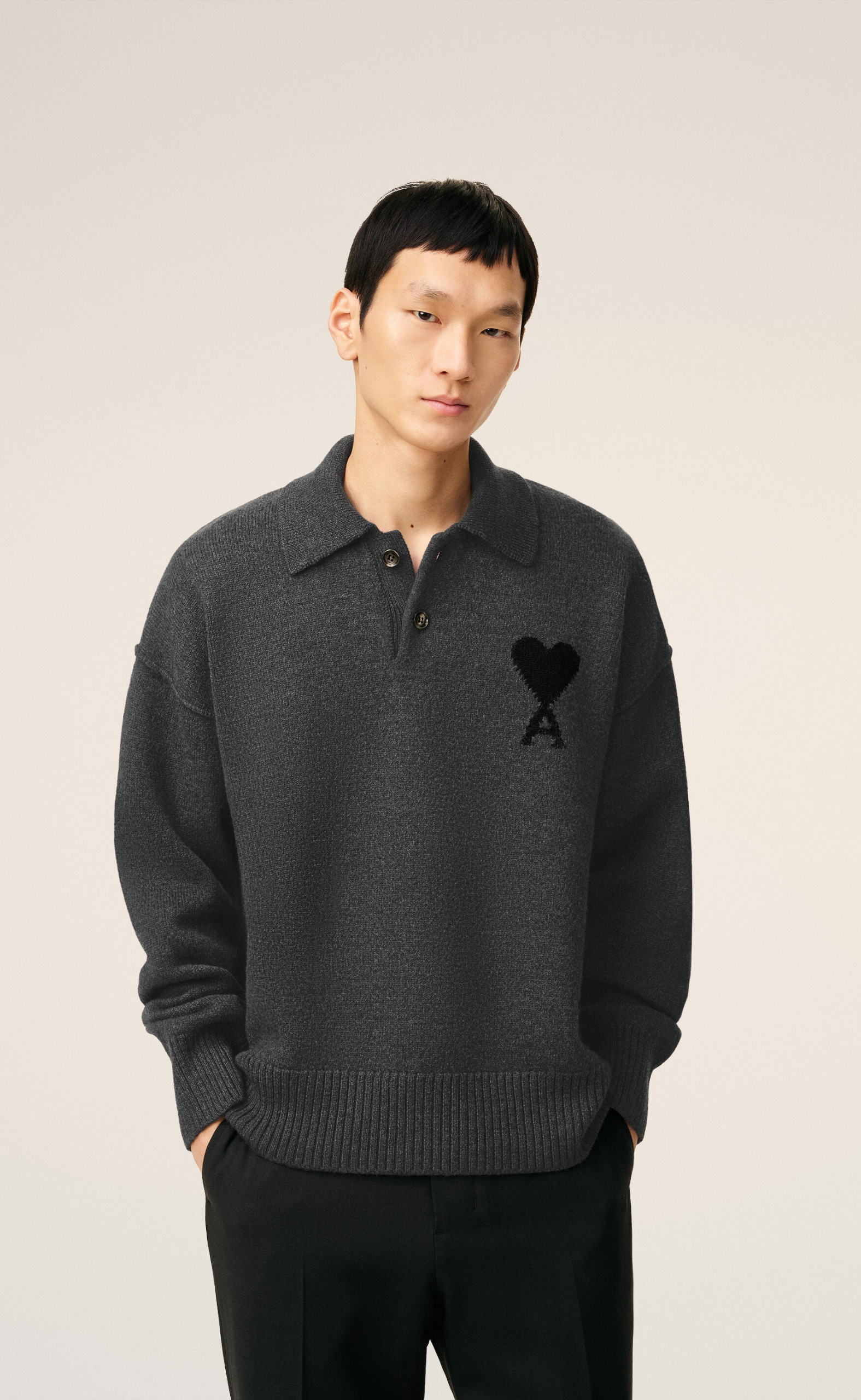 ADC FELTED POLO HEATHER GREY SWEATER