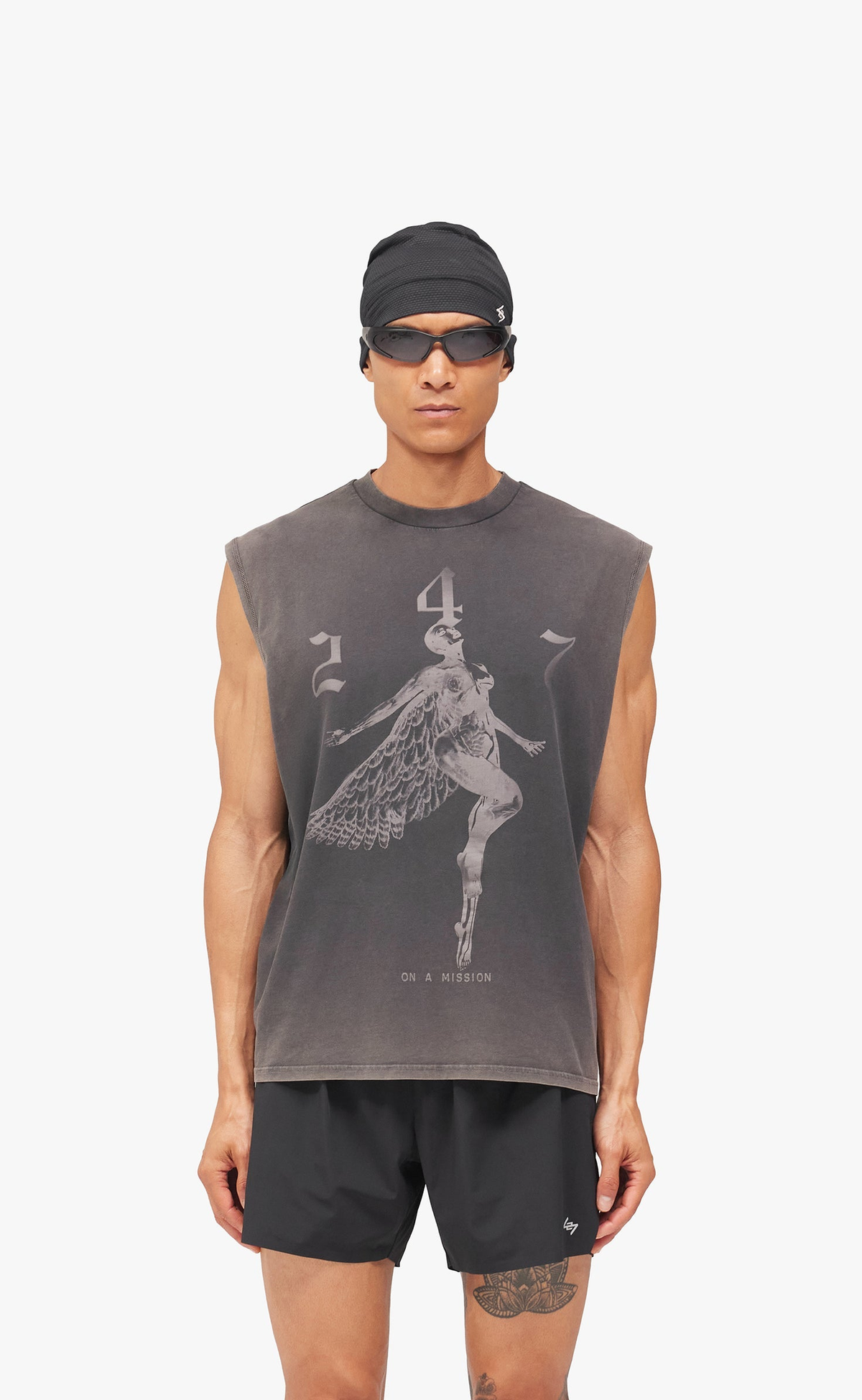247 ANGEL GRAPHIC VINTAGE BLACK TANK TOP