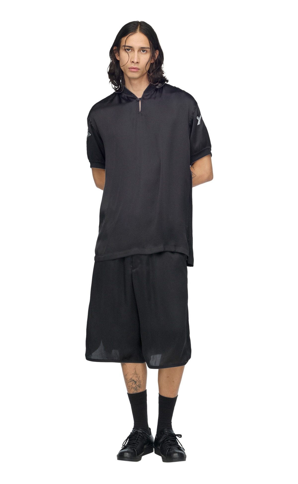 Y-3 LIQUID LOGO SATIN JERSEY BLACK T-SHIRT