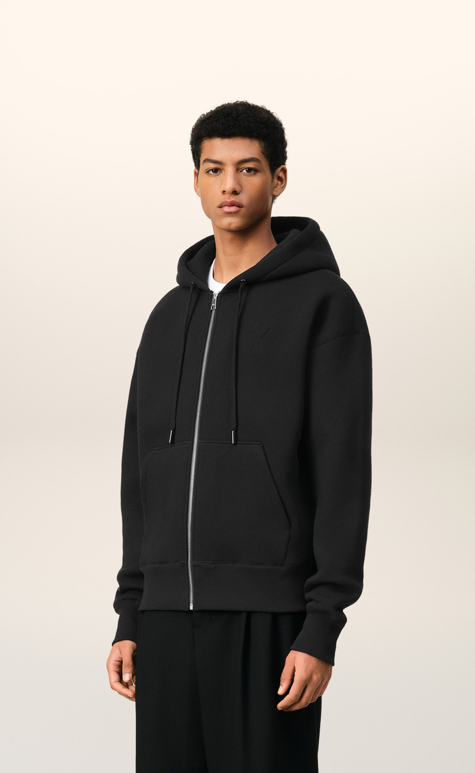 SMALL EMBOSSED ADC ZIP BLACK HOODIE