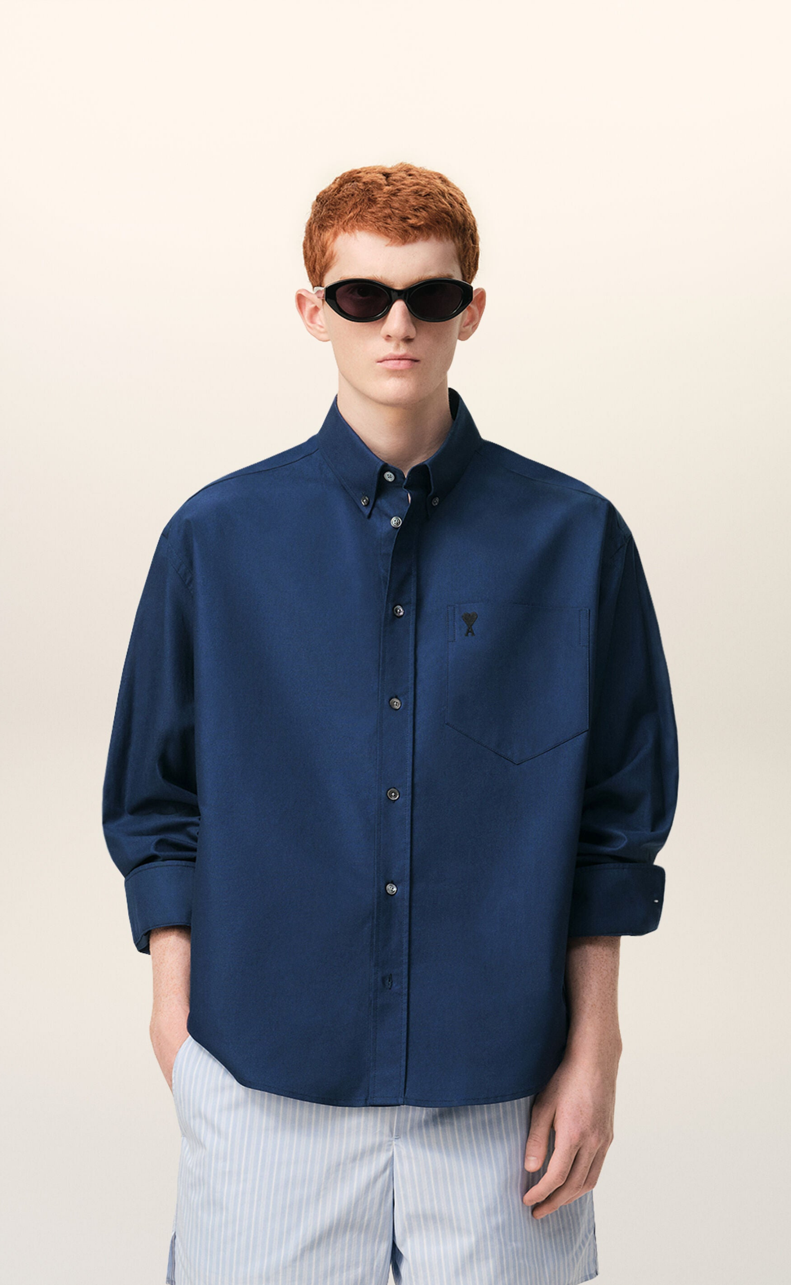 BOXY EMBROIDERED AMI DE COEUR BLUE SHIRT