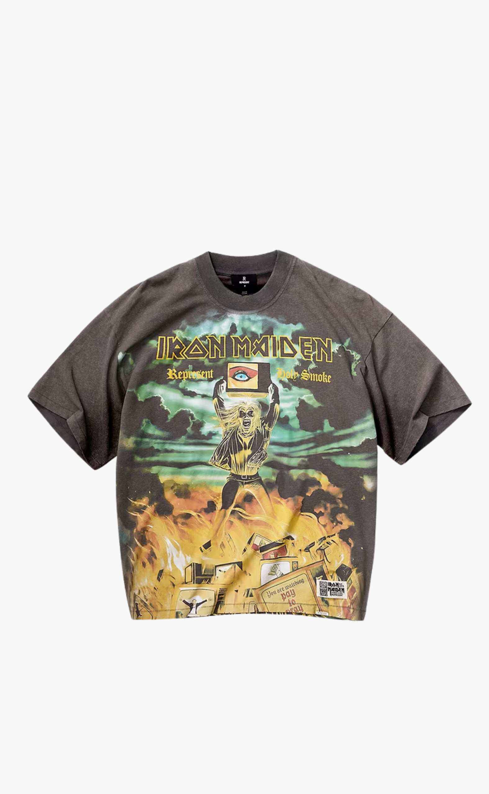 IRON MAIDEN HOLY SMOKE SUNFADE GREY T-SHIRT