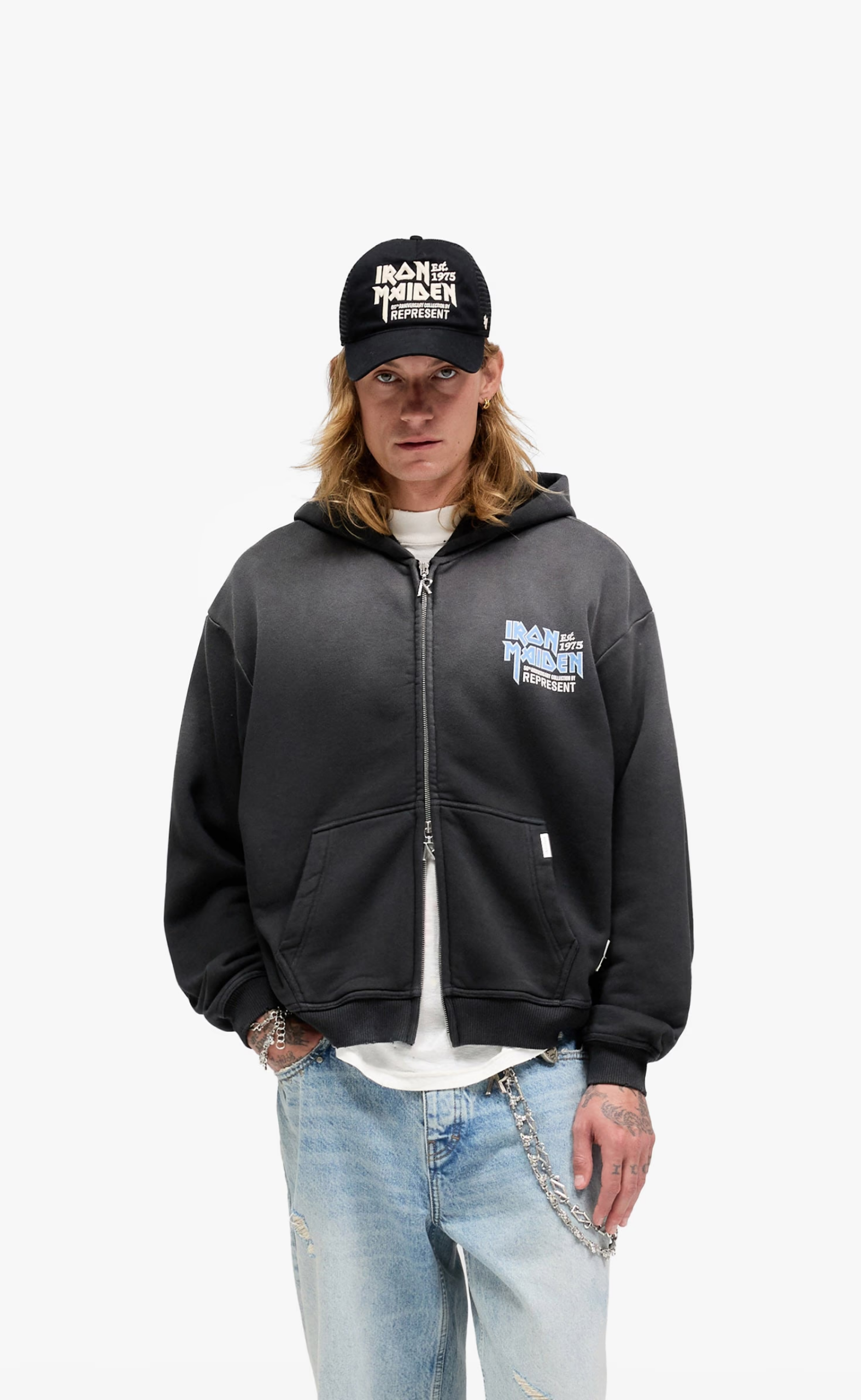 IRON MAIDEN X ANNIVERSARY STAINED BLACK HOODIE