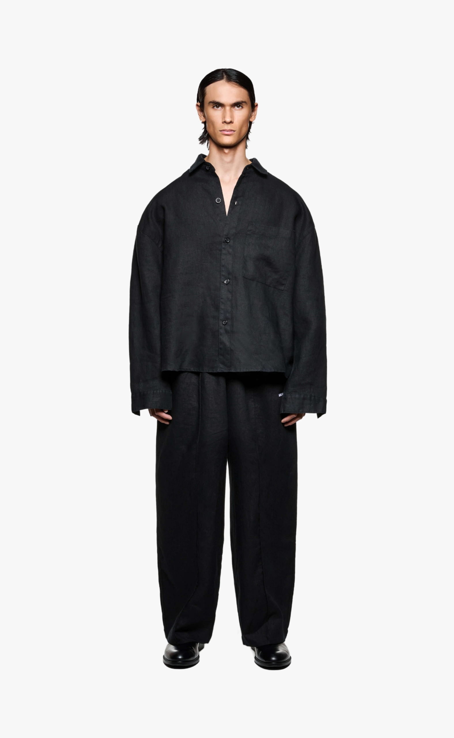 DRAPE SLUB BOX DRESS BLACK SHIRT