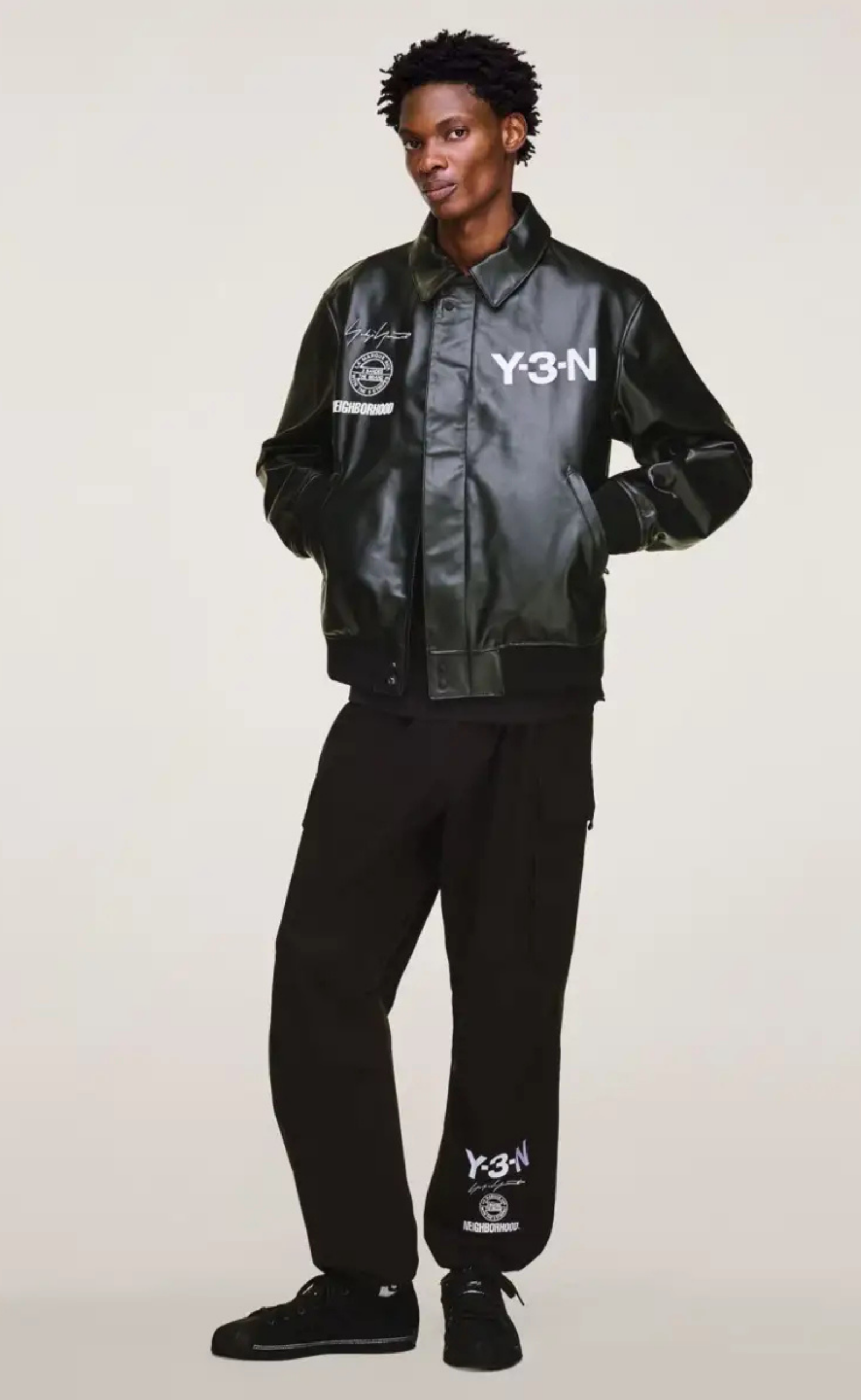 Y-3 NBHD LEATHER BOMBER BLACK JACKET
