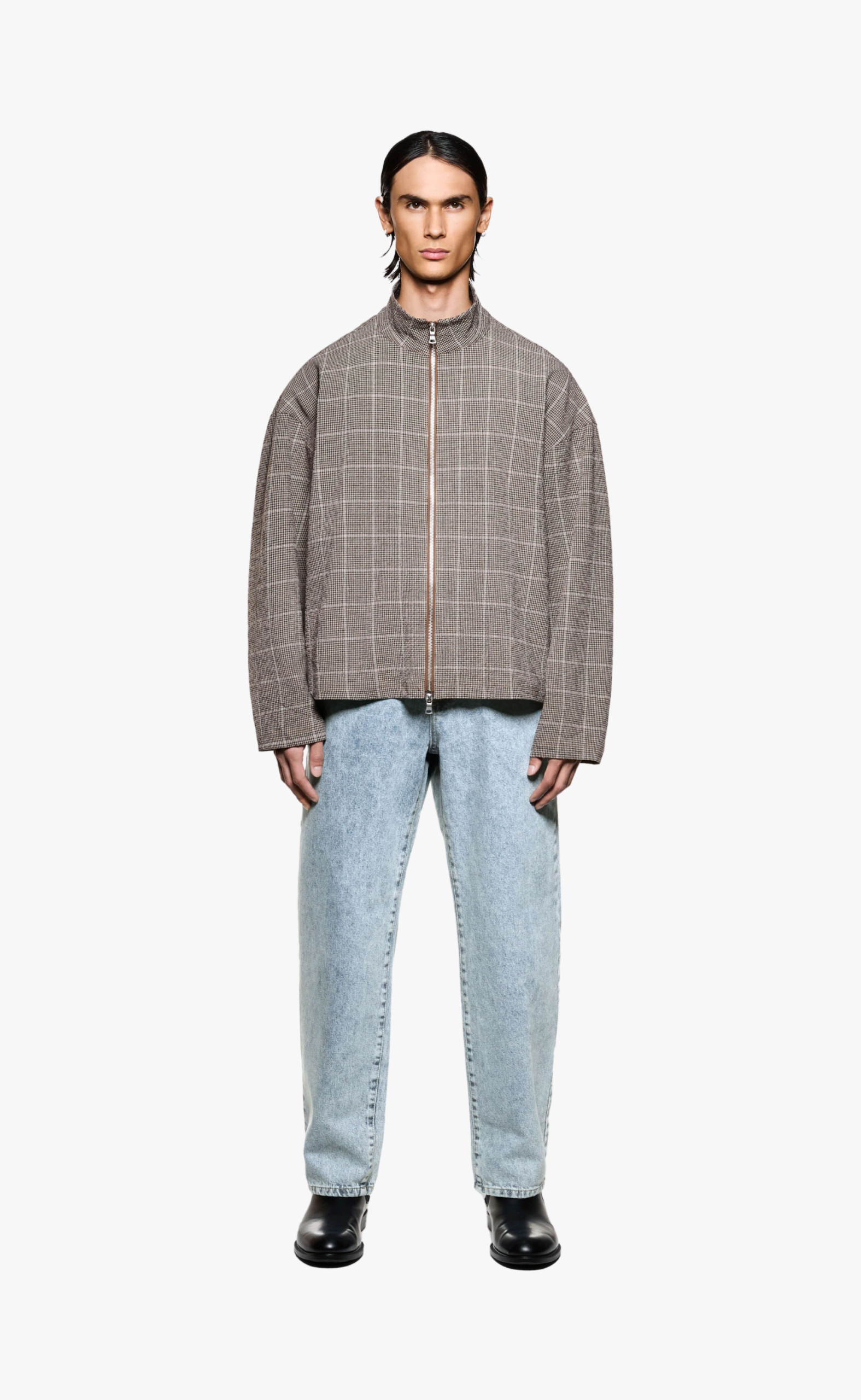 SEERSUCKER CHECK TRACK BROWN JACKET