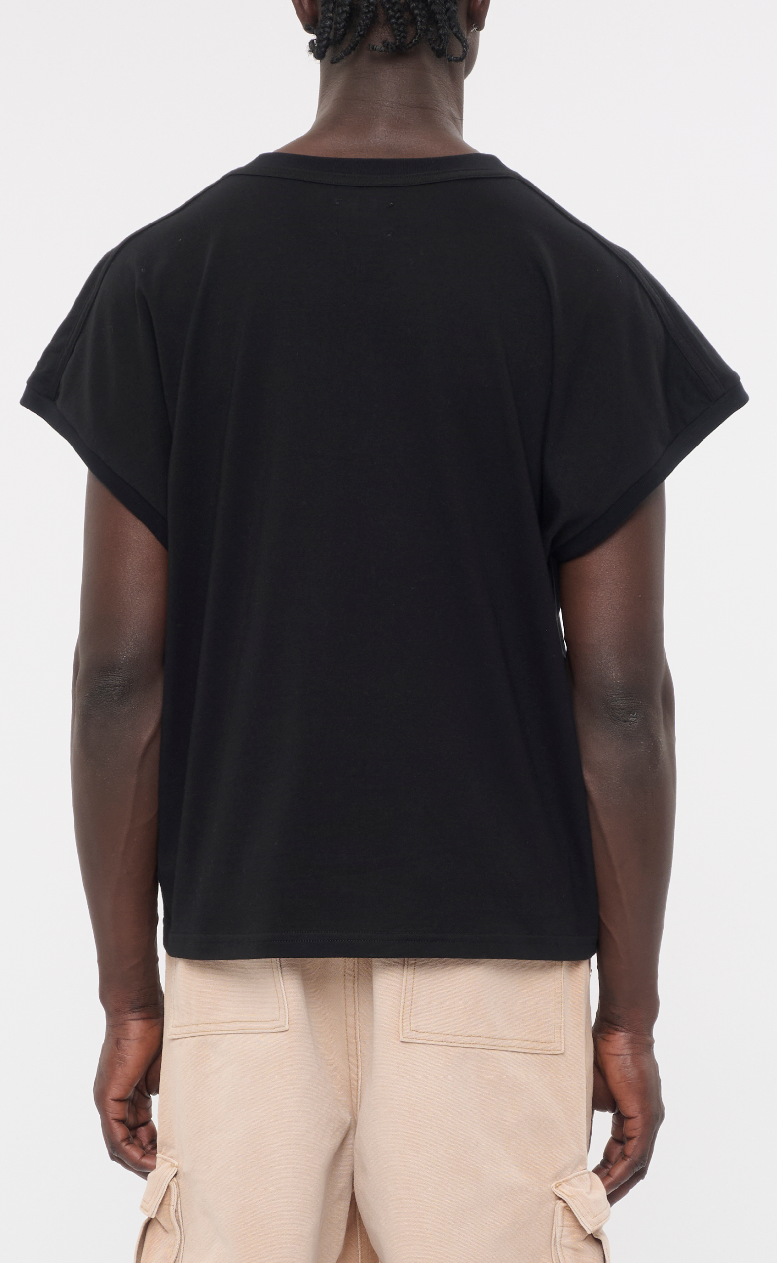 CLASSIQUE BOTTOM LOGO CUTOFF SLEEVE BLACK WHITE T-SHIRT